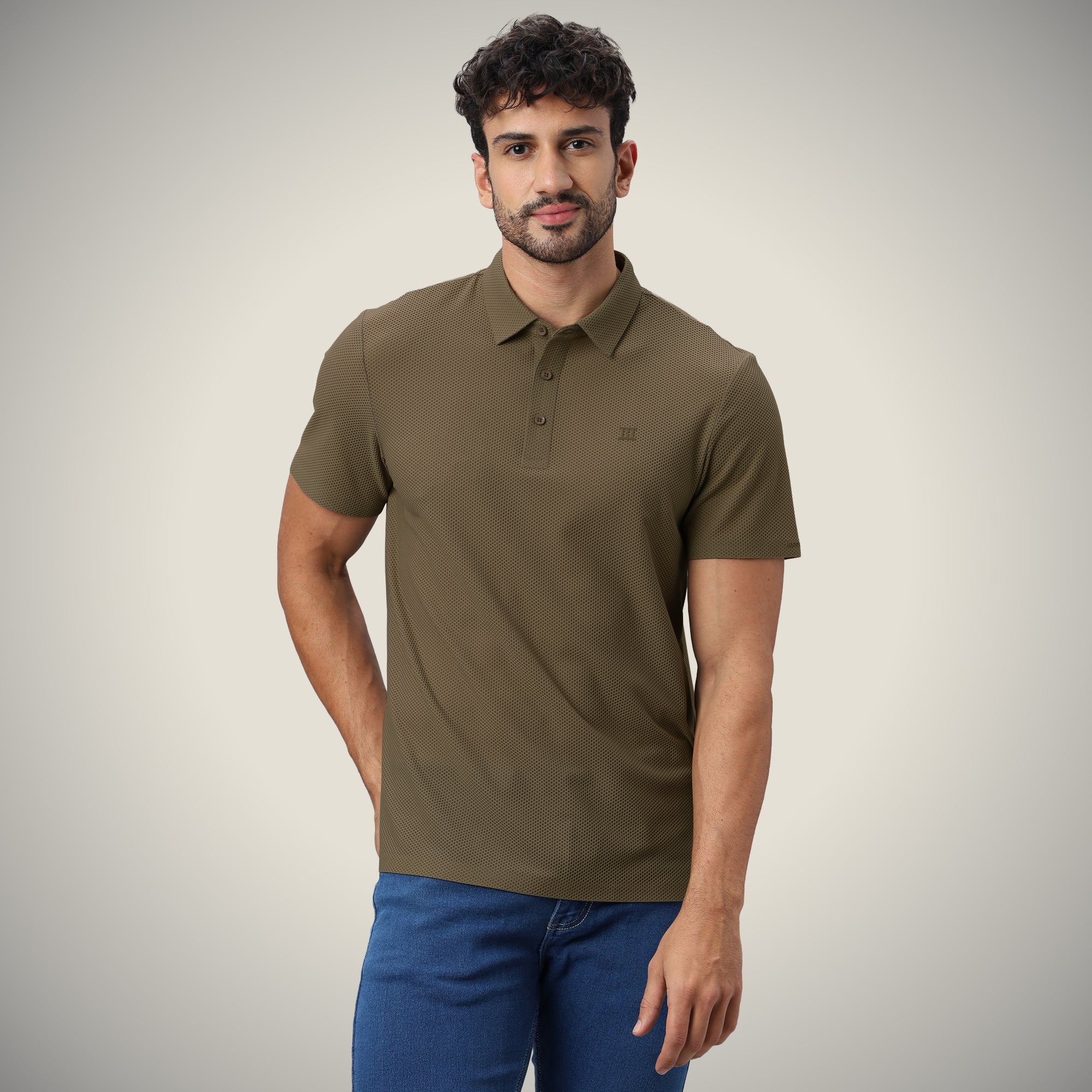 Buy Open Button Polo - Bubble Jacquard