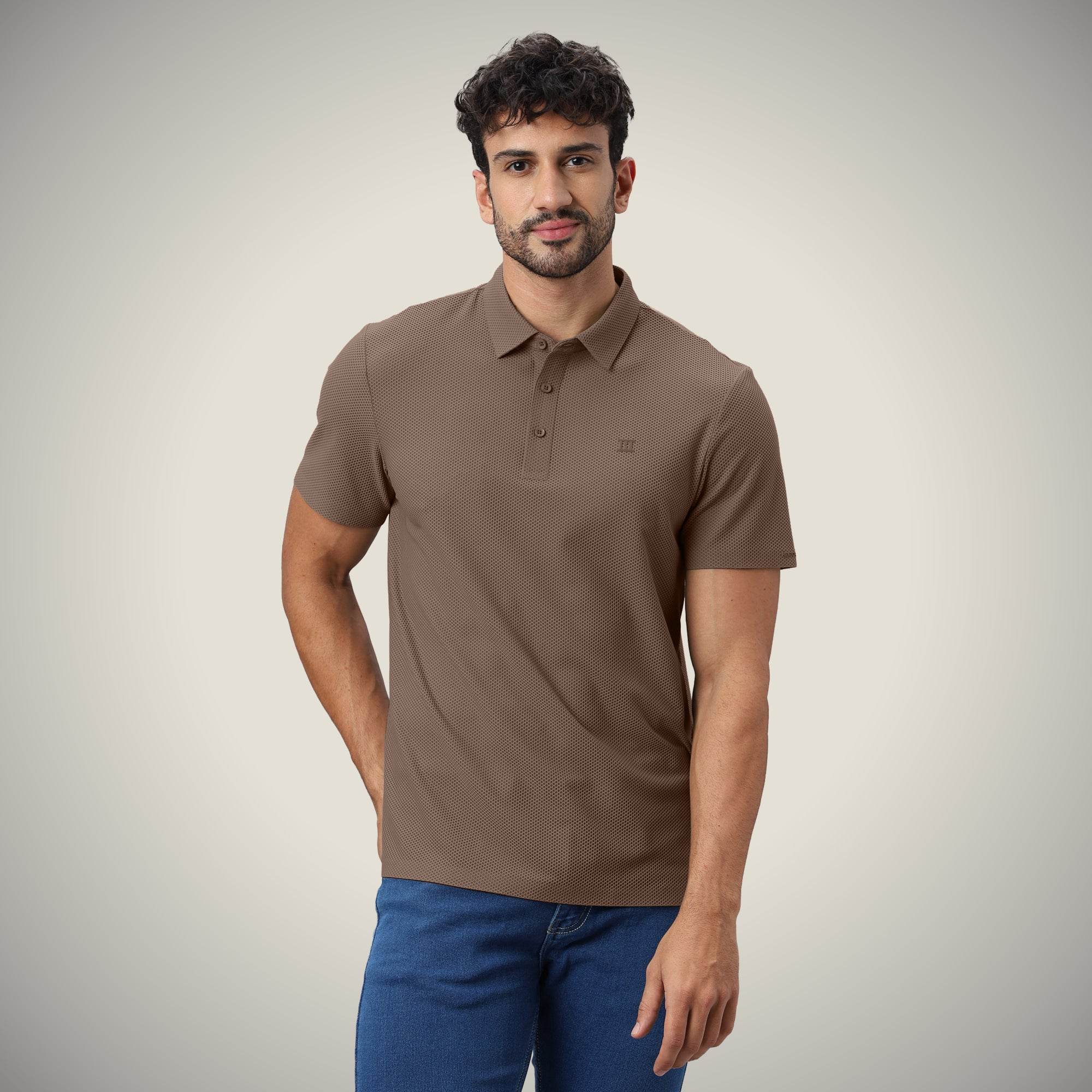 Hektor -Premium-Bonded- Open Button Polo - Bubble Jacquard -Mens