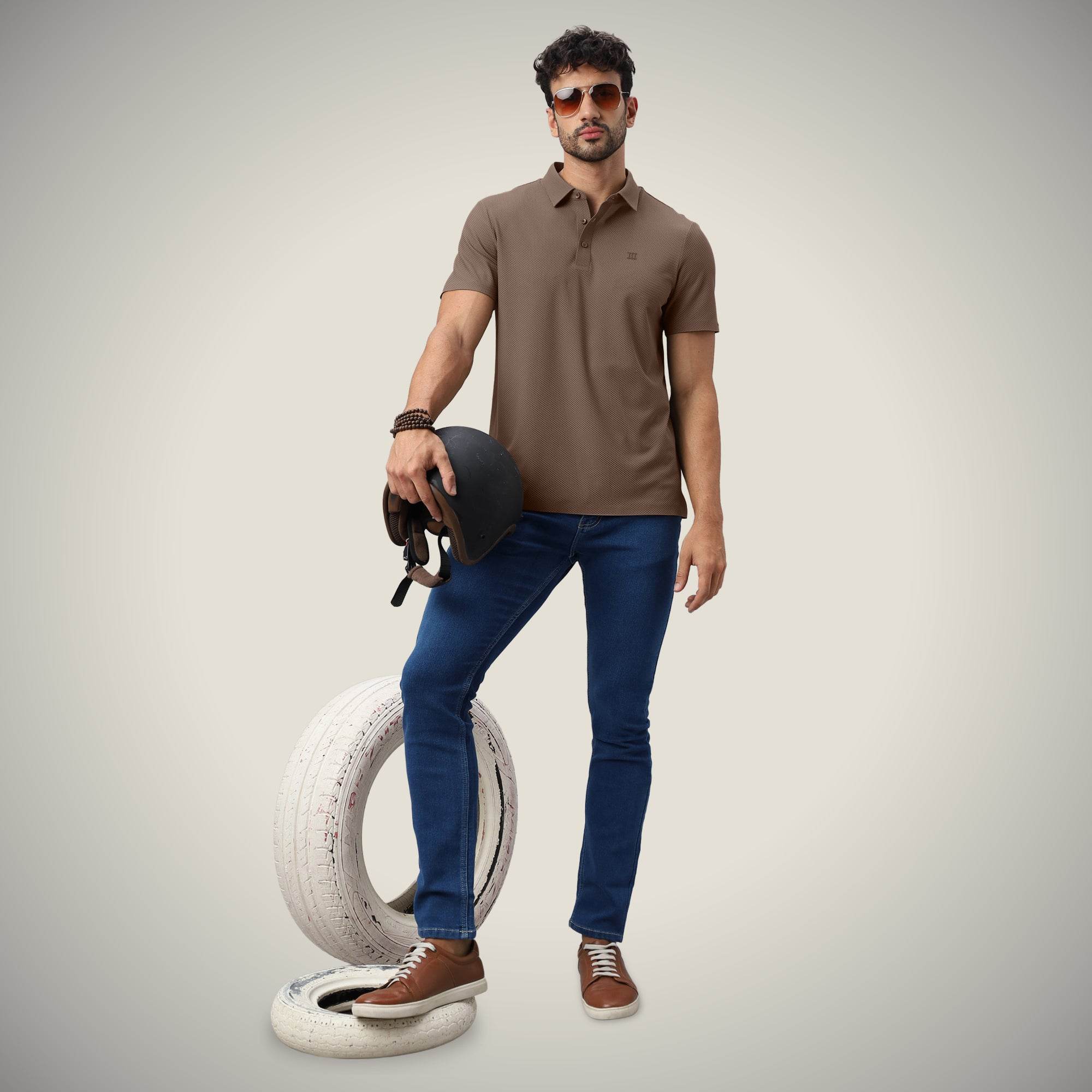 Hektor -Premium-Bonded- Open Button Polo - Bubble Jacquard -Mens