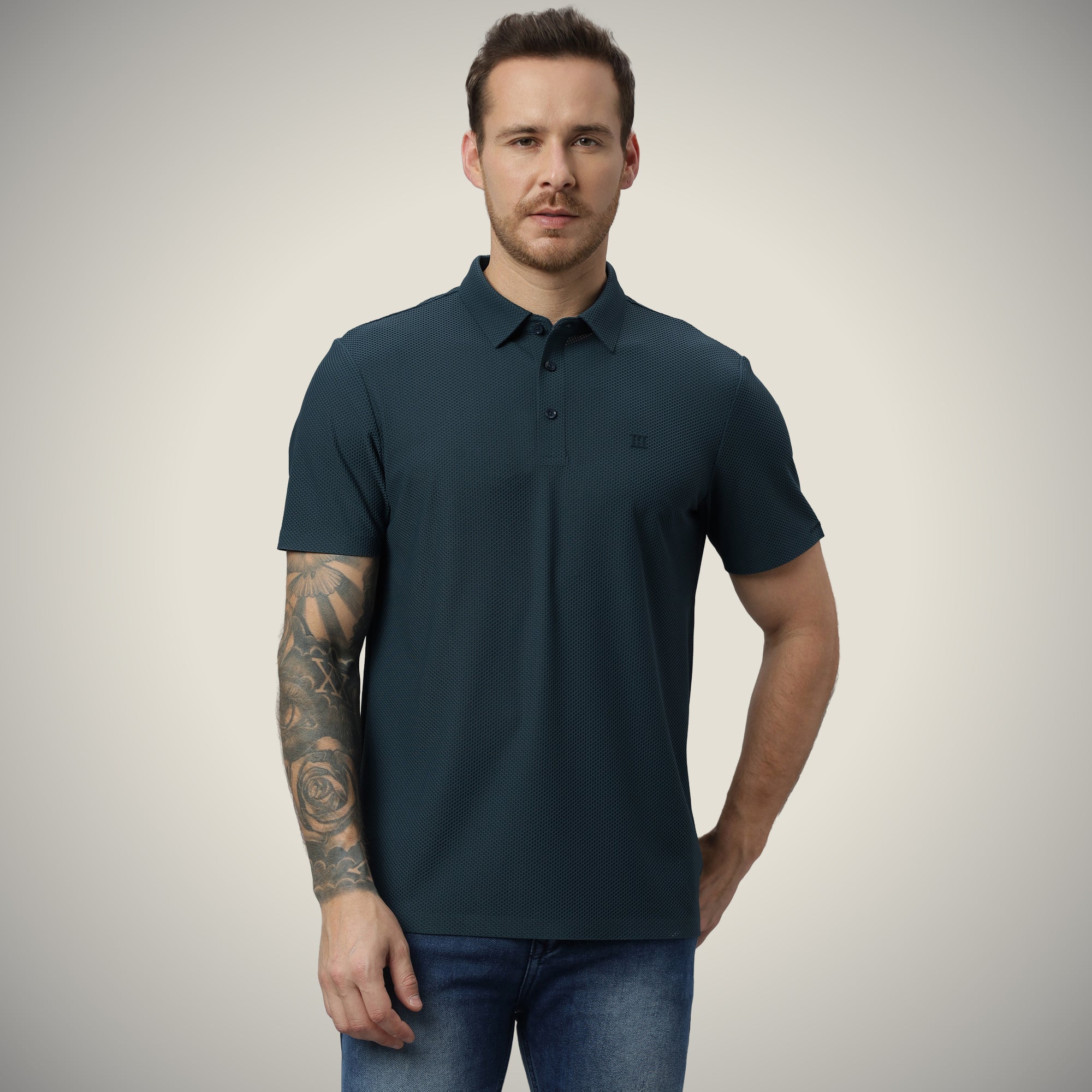 Open Button Polo - Bubble Jacquard