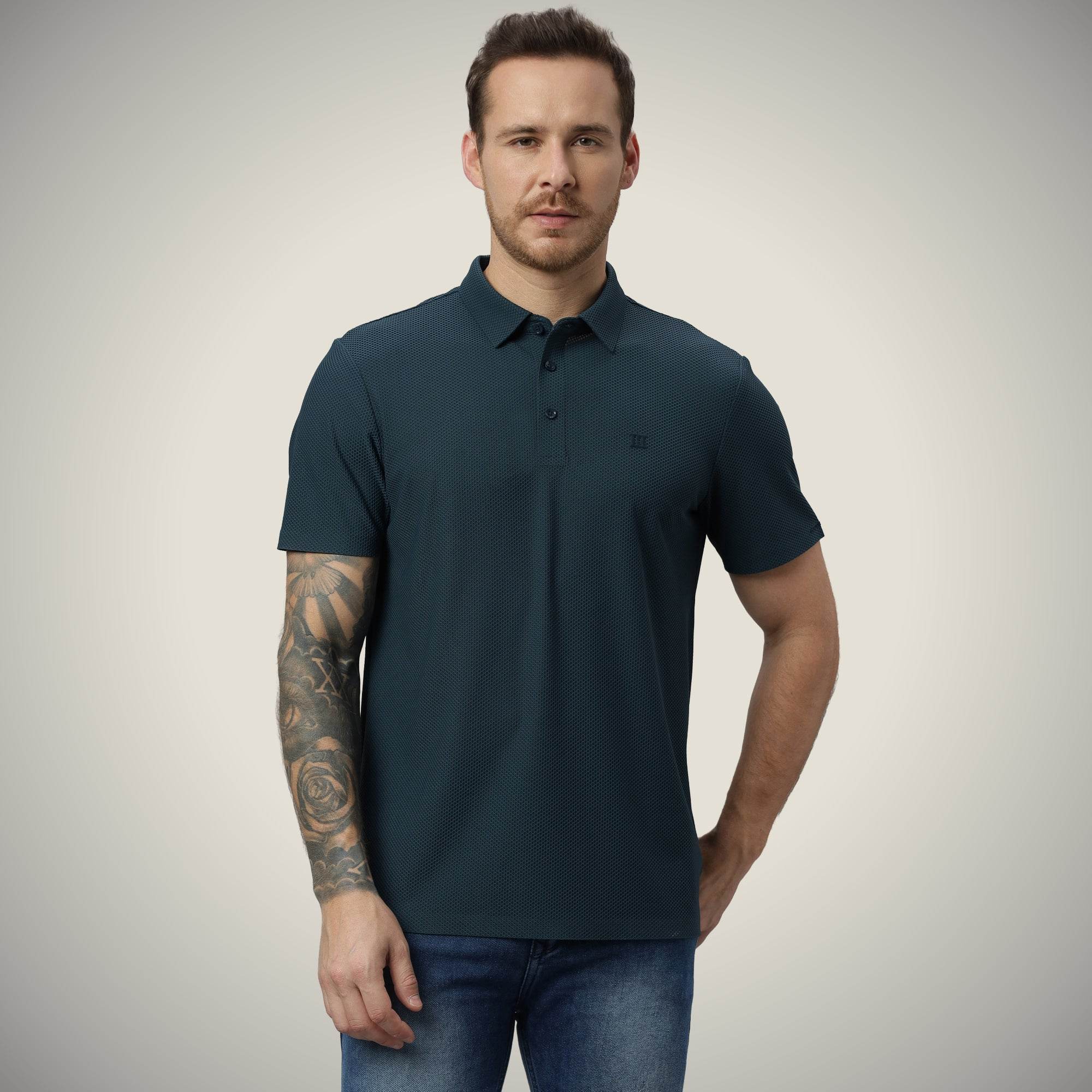 Hektor -Premium-Bonded- Open Button Polo - Bubble Jacquard -Mens