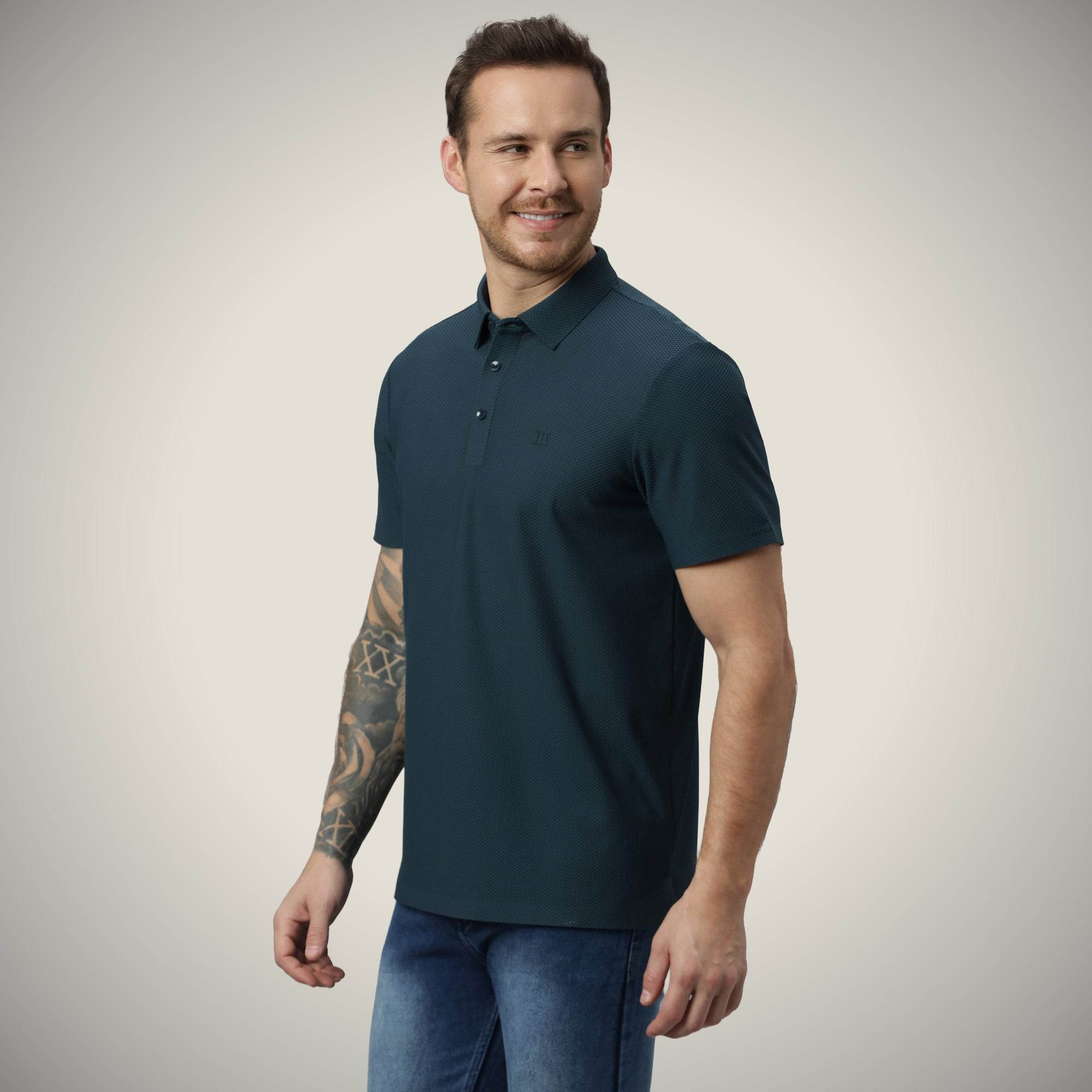Hektor -Premium-Bonded- Open Button Polo - Bubble Jacquard -Mens