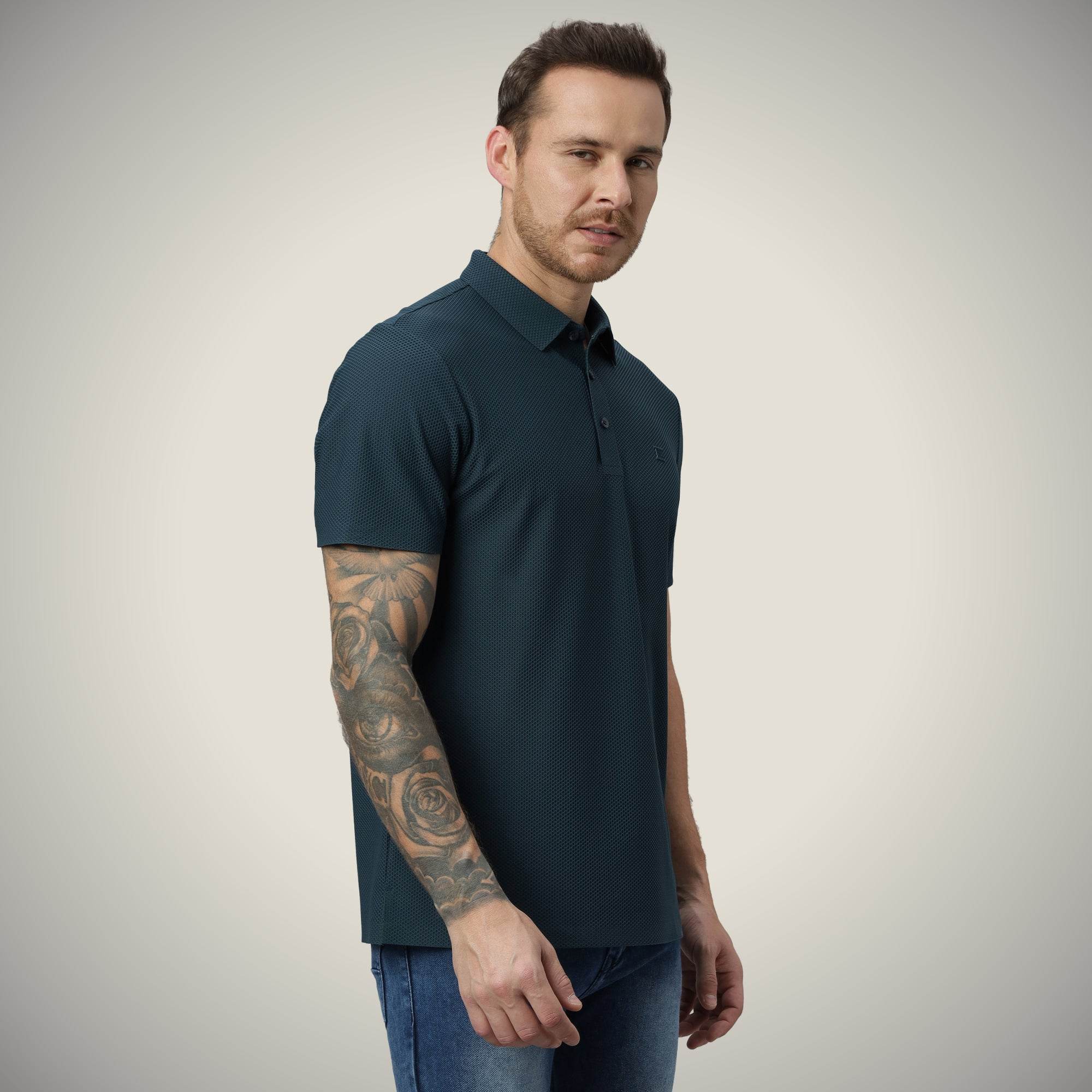Hektor -Premium-Bonded- Open Button Polo - Bubble Jacquard -Mens