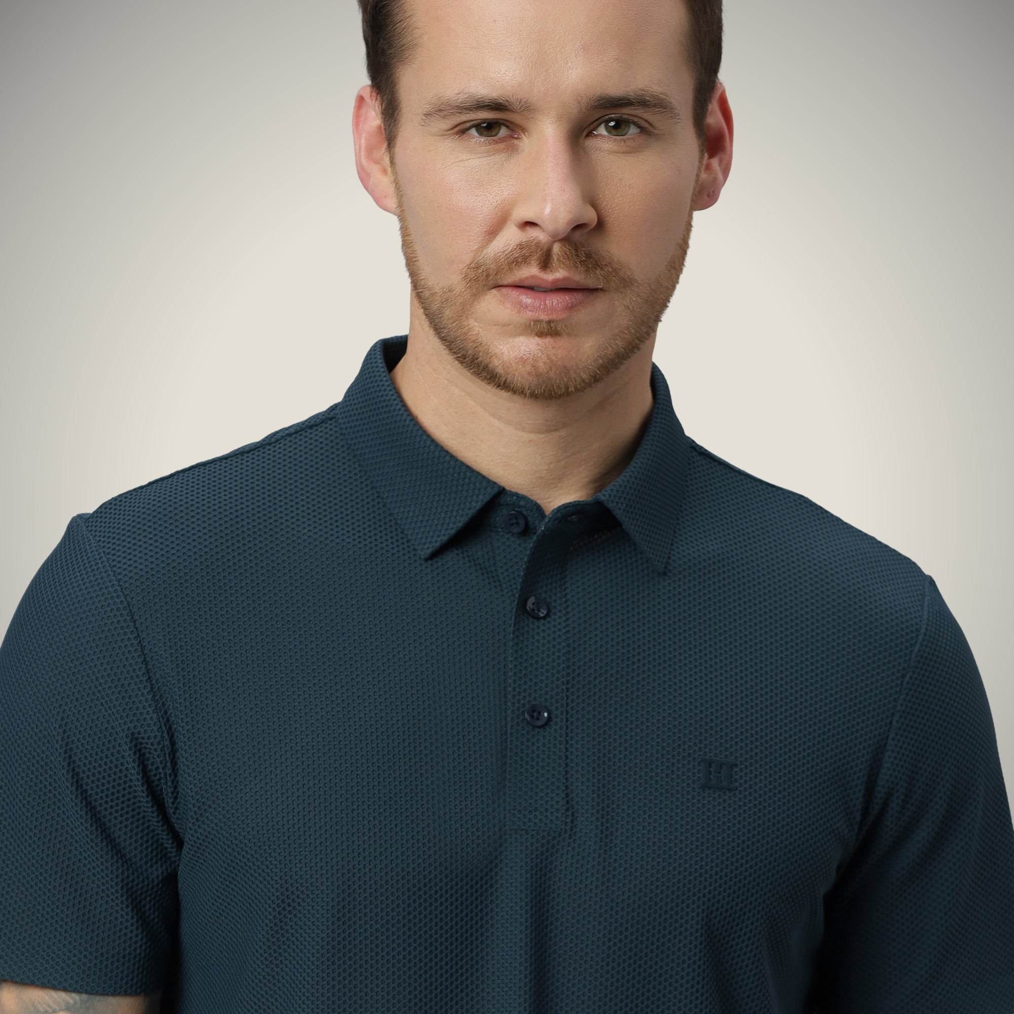 Hektor -Premium-Bonded- Open Button Polo - Bubble Jacquard -Mens