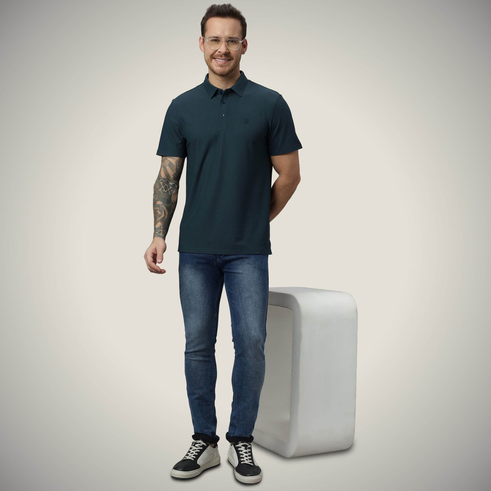 Hektor -Premium-Bonded- Open Button Polo - Bubble Jacquard -Mens