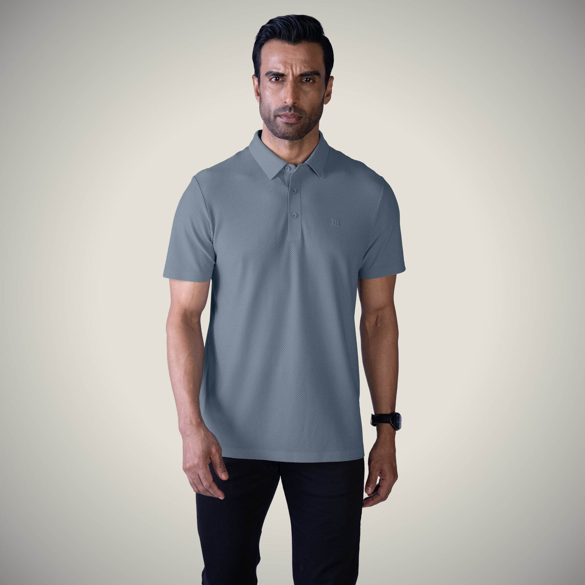 Hektor -Premium-Bonded- Open Button Polo - Bubble Jacquard -Mens