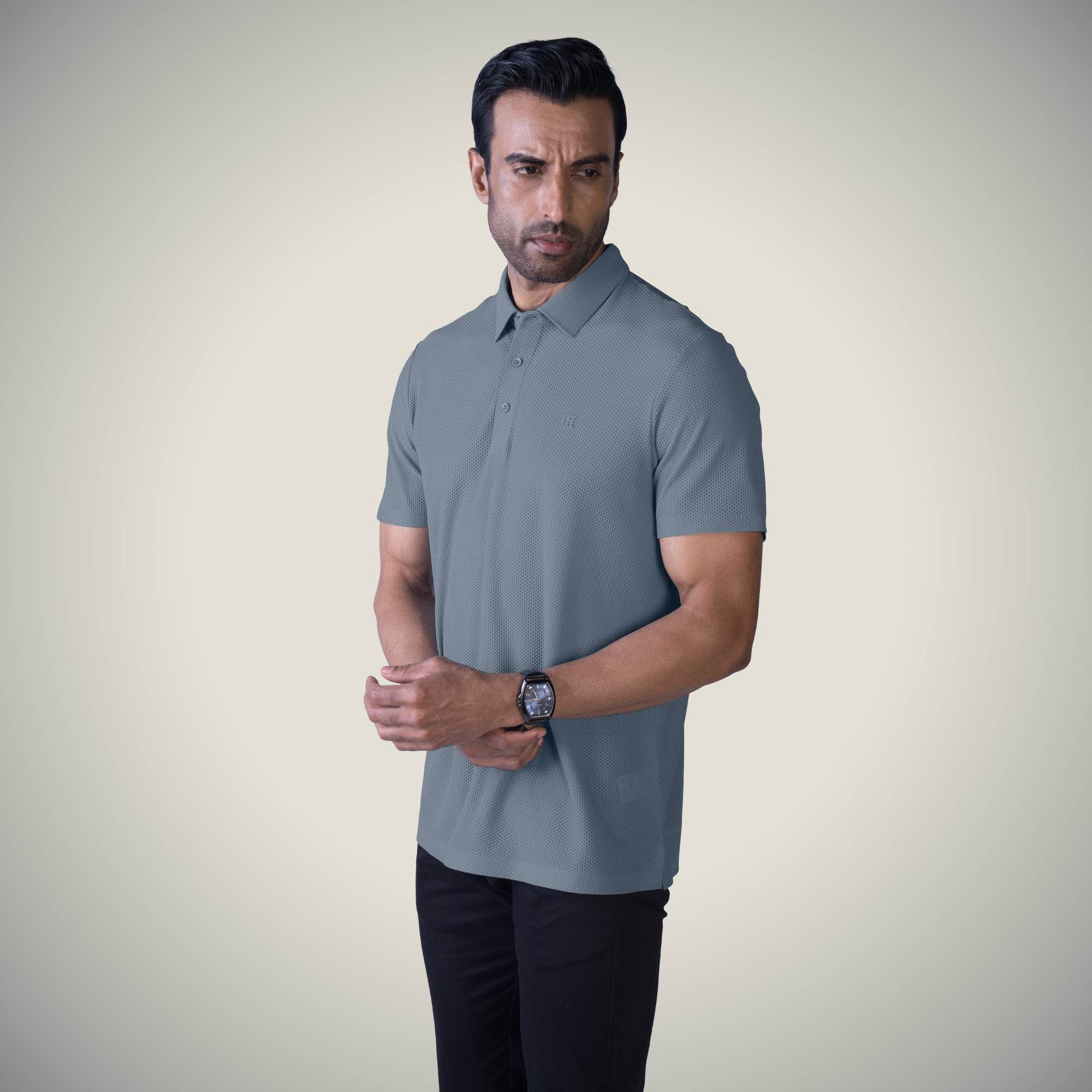 Hektor -Premium-Bonded- Open Button Polo - Bubble Jacquard -Mens