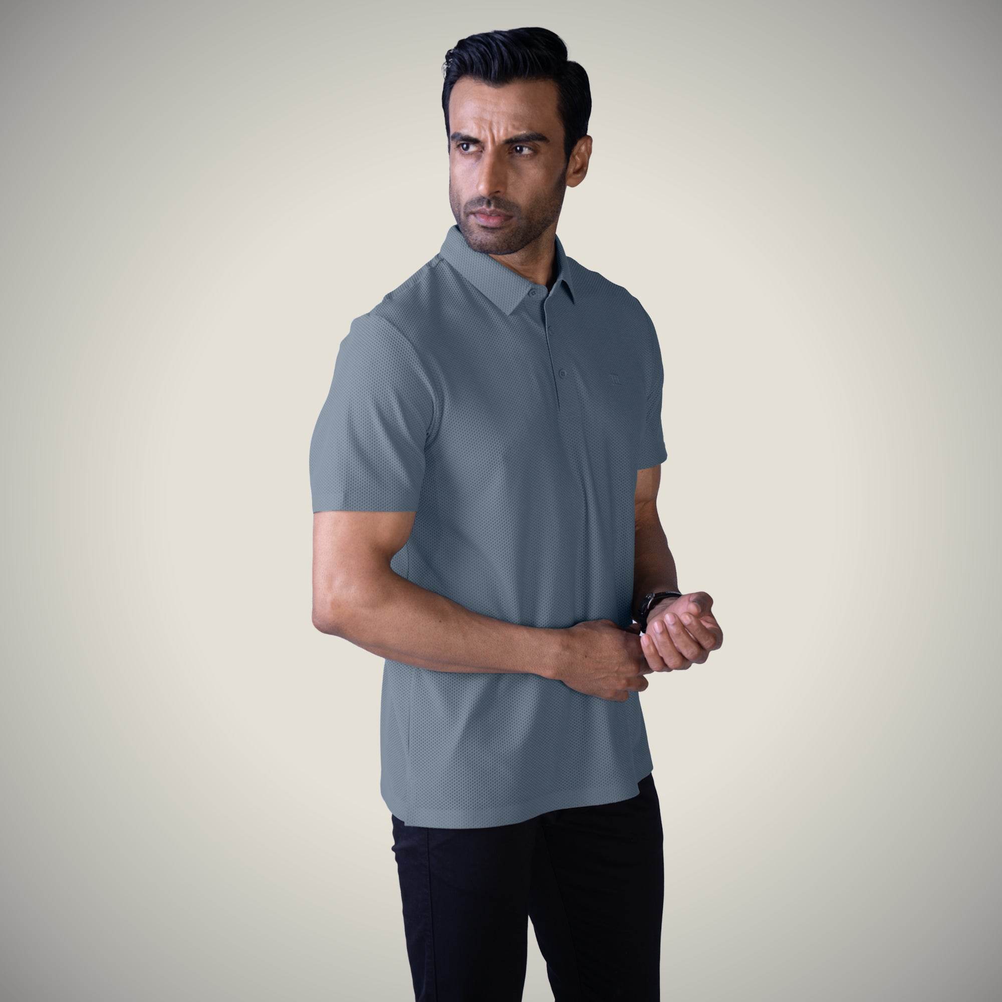 Hektor -Premium-Bonded- Open Button Polo - Bubble Jacquard -Mens