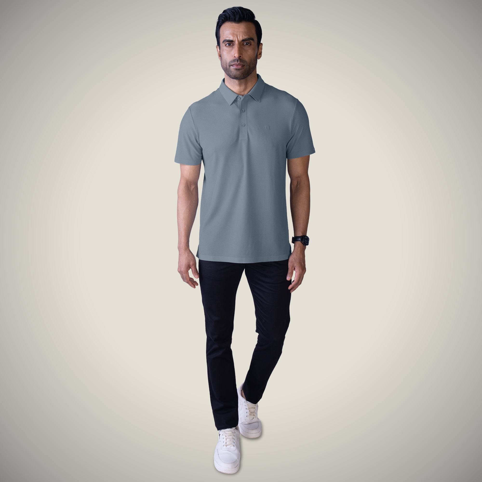 Hektor -Premium-Bonded- Open Button Polo - Bubble Jacquard -Mens