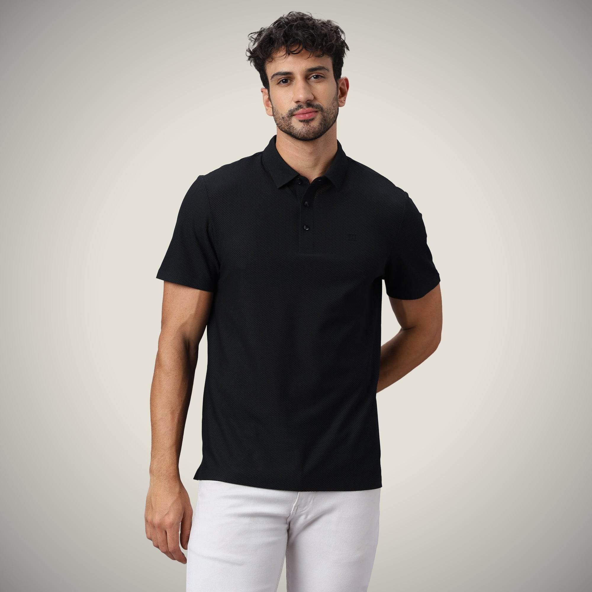 Hektor -Premium-Bonded- Open Button Polo - Bubble Jacquard -Mens