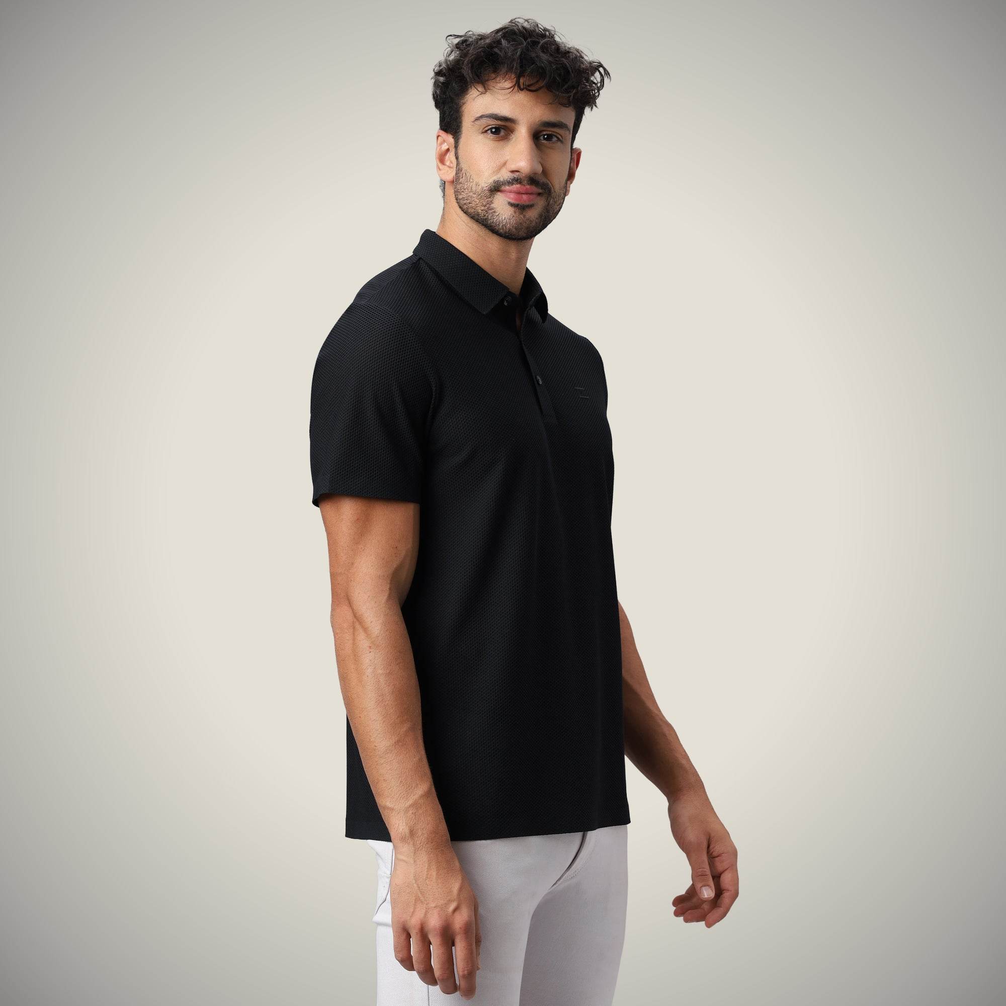 Hektor -Premium-Bonded- Open Button Polo - Bubble Jacquard -Mens