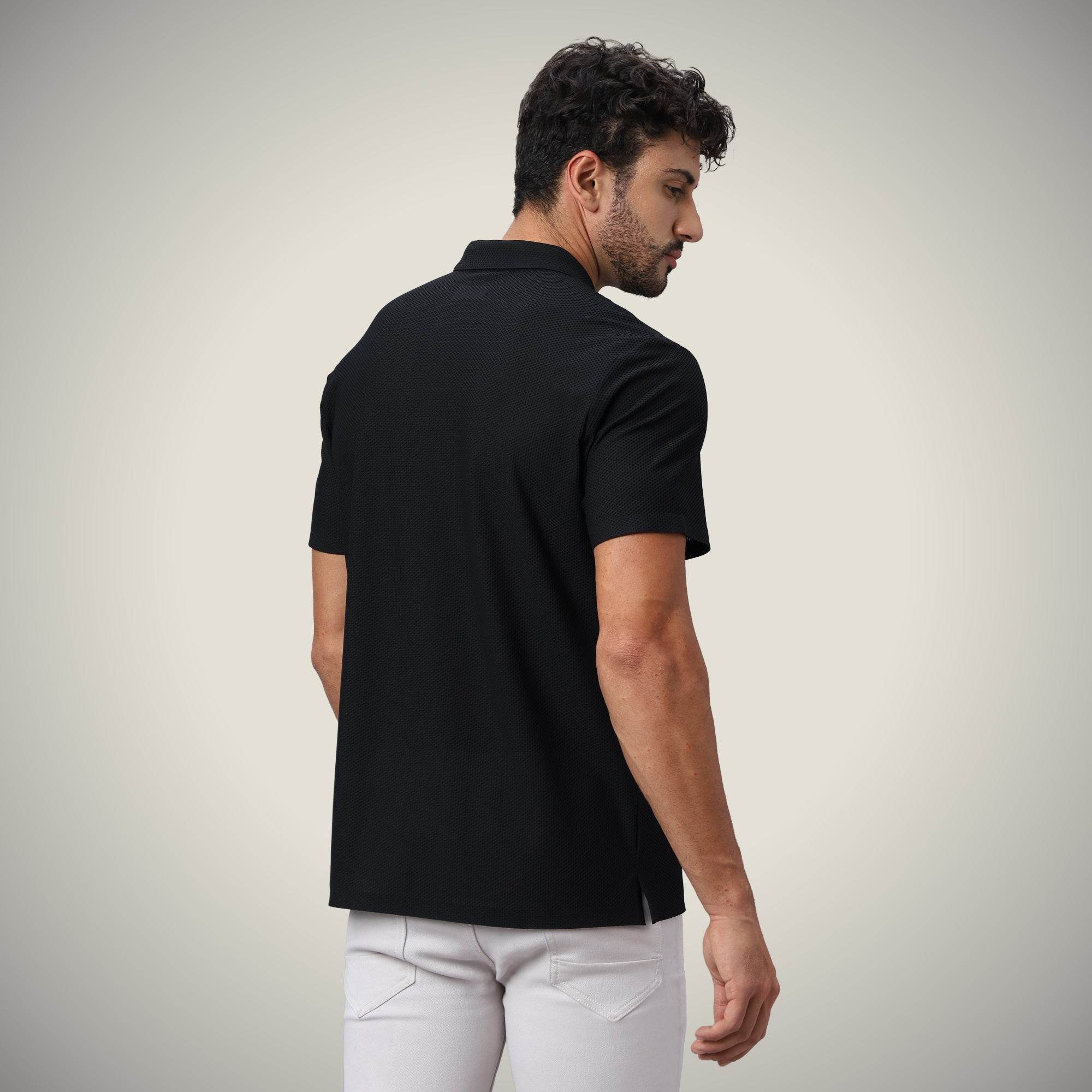 Hektor -Premium-Bonded- Open Button Polo - Bubble Jacquard -Mens