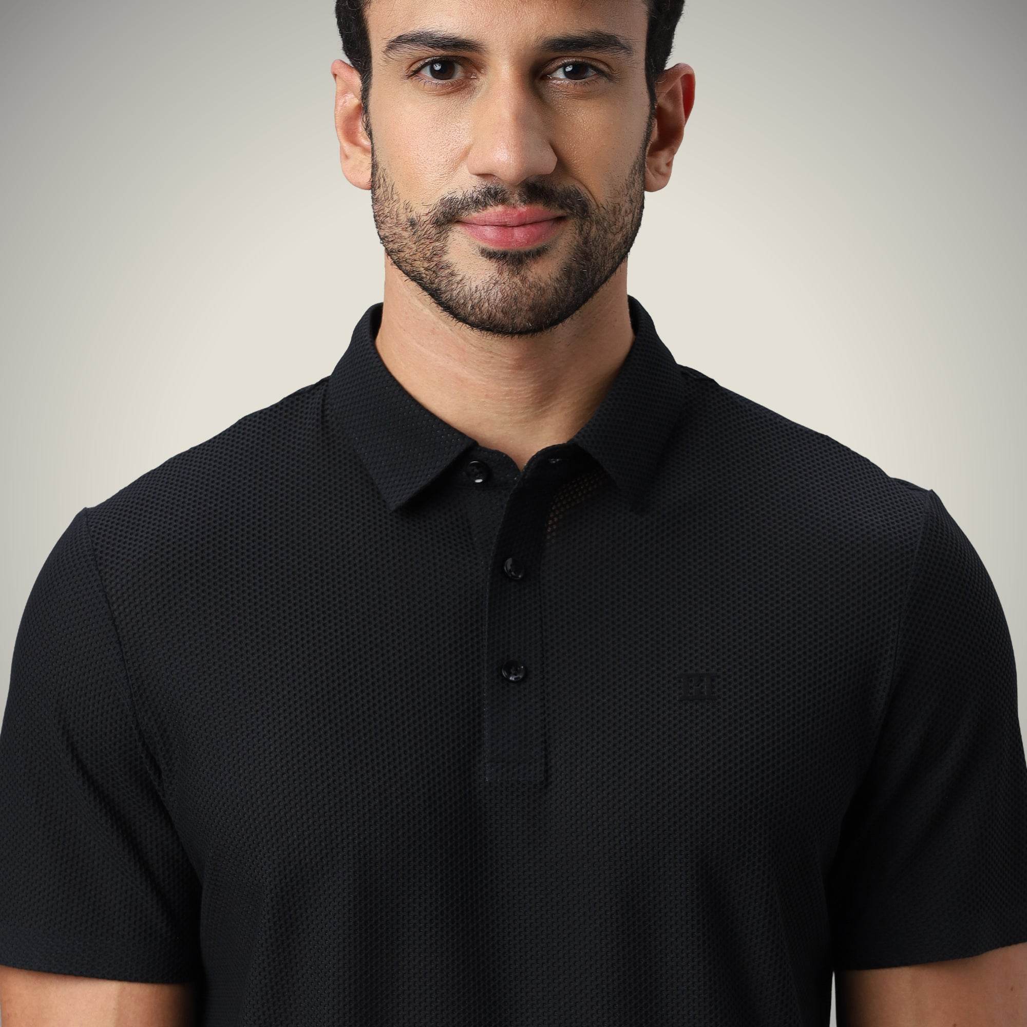 Hektor -Premium-Bonded- Open Button Polo - Bubble Jacquard -Mens