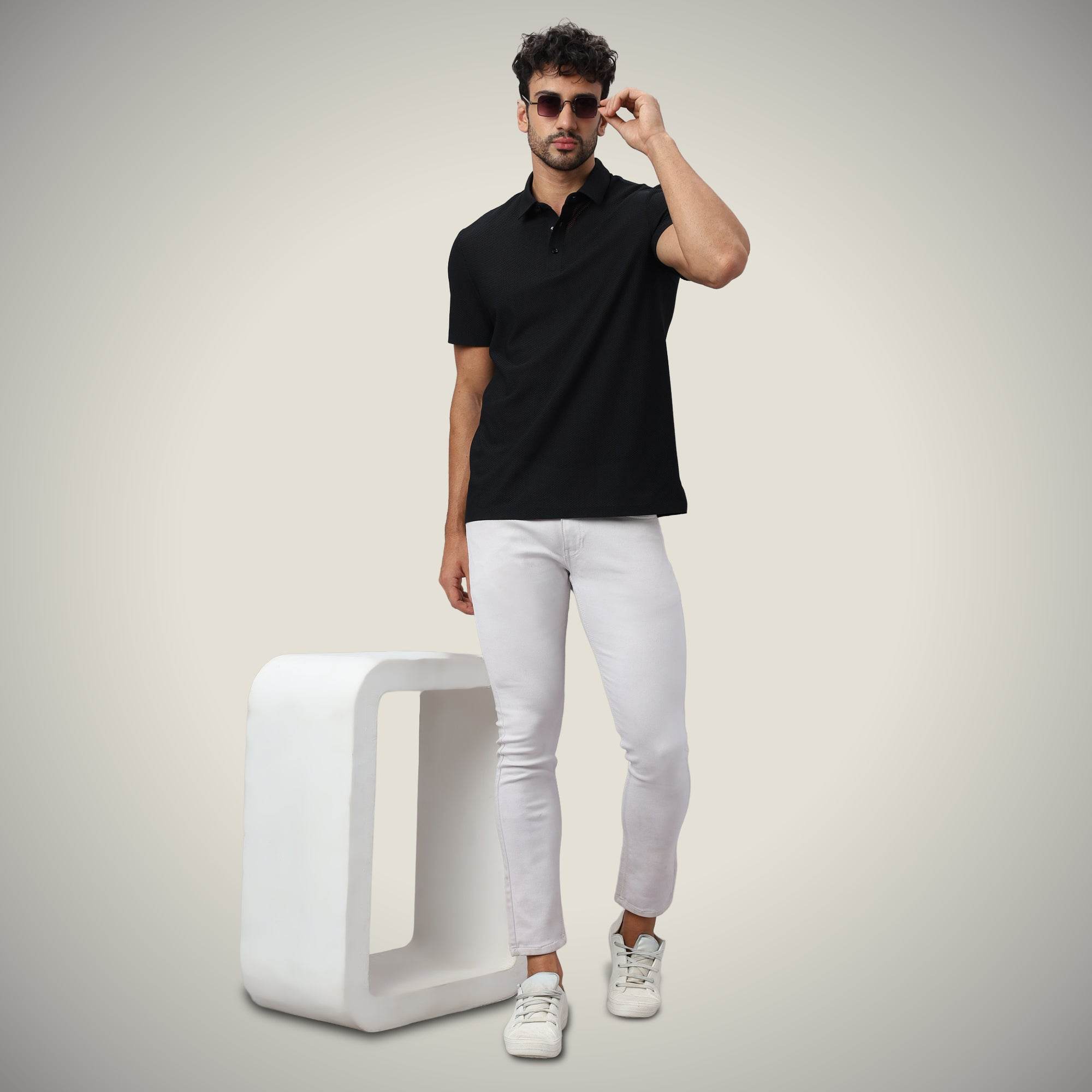 Hektor -Premium-Bonded- Open Button Polo - Bubble Jacquard -Mens