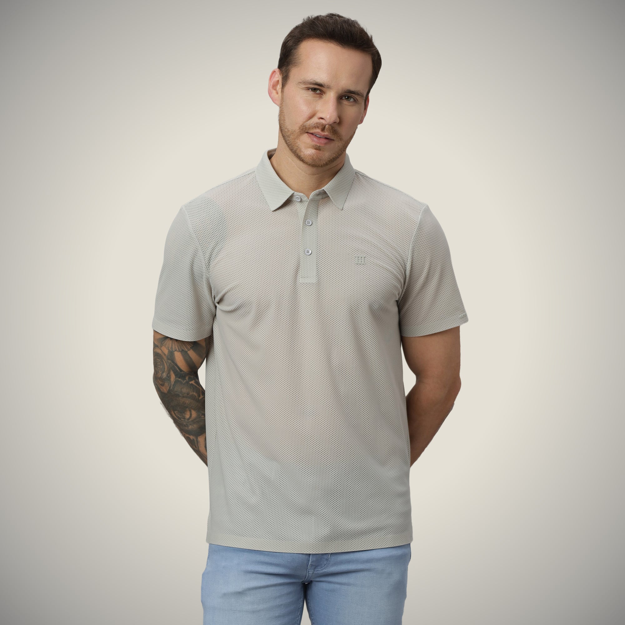 Open Button Polo - Bubble Jacquard