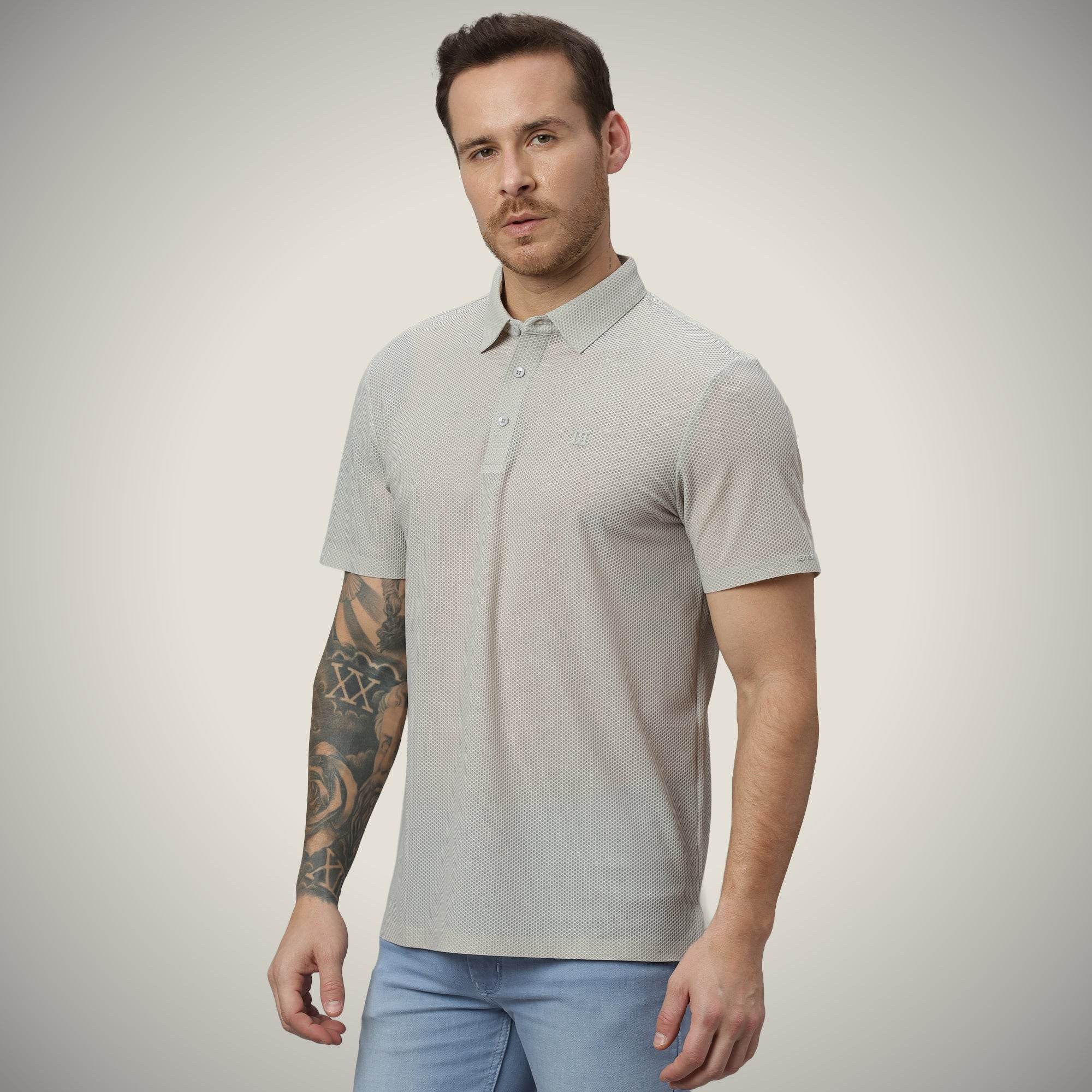 Hektor -Premium-Bonded- Open Button Polo - Bubble Jacquard -Mens