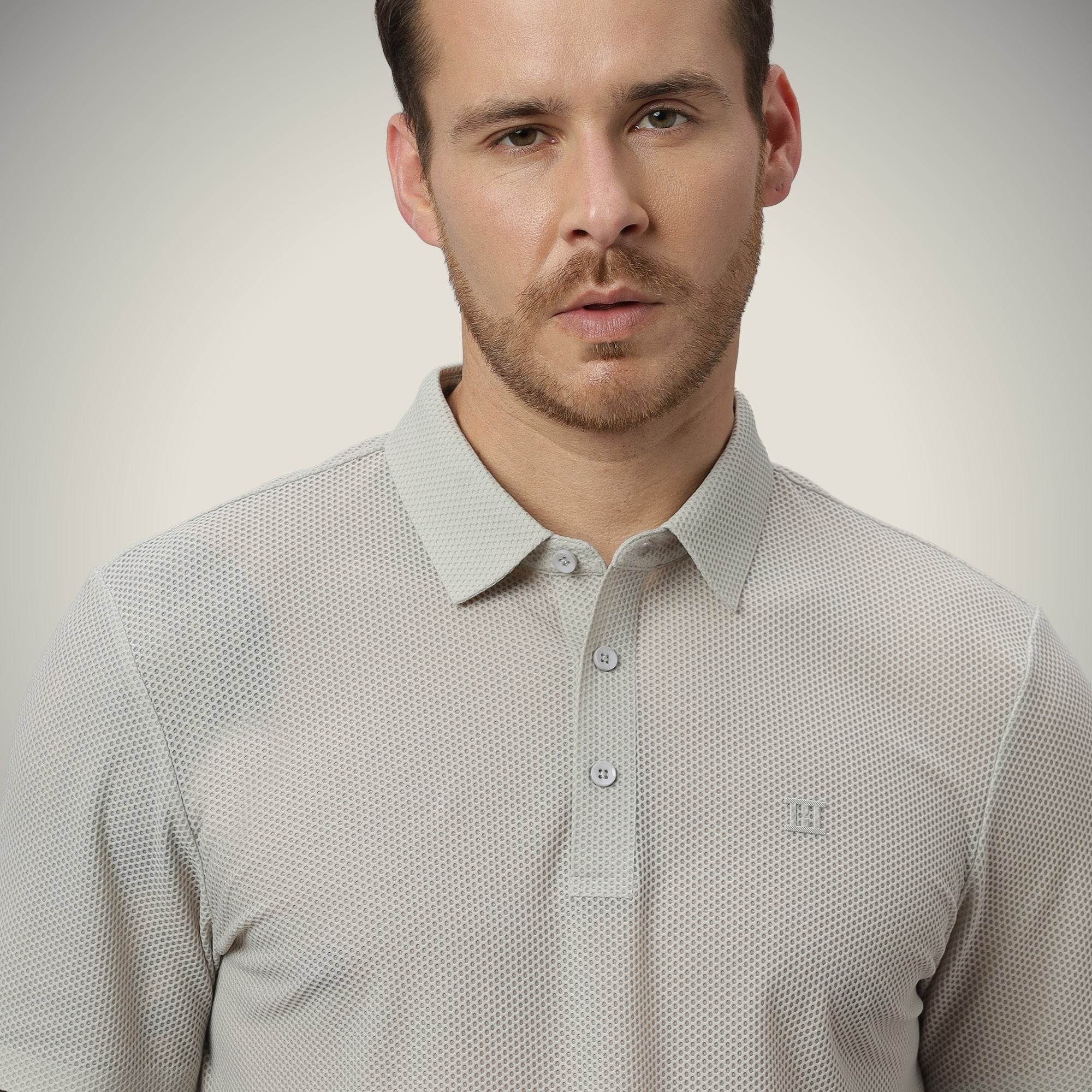 Hektor -Premium-Bonded- Open Button Polo - Bubble Jacquard -Mens