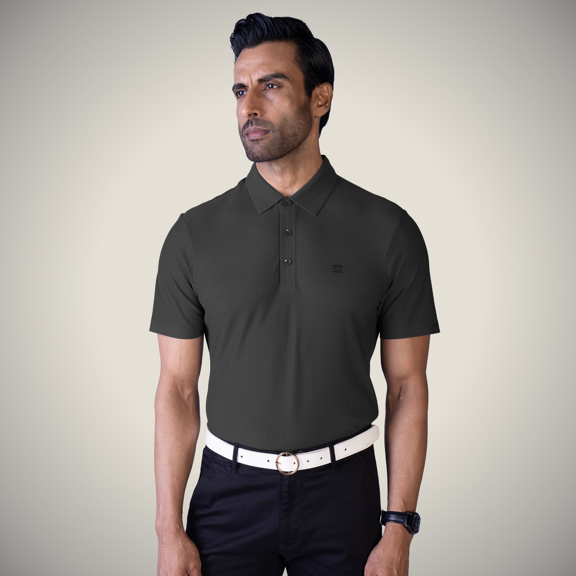Open Button Polo - Bubble Jacquard