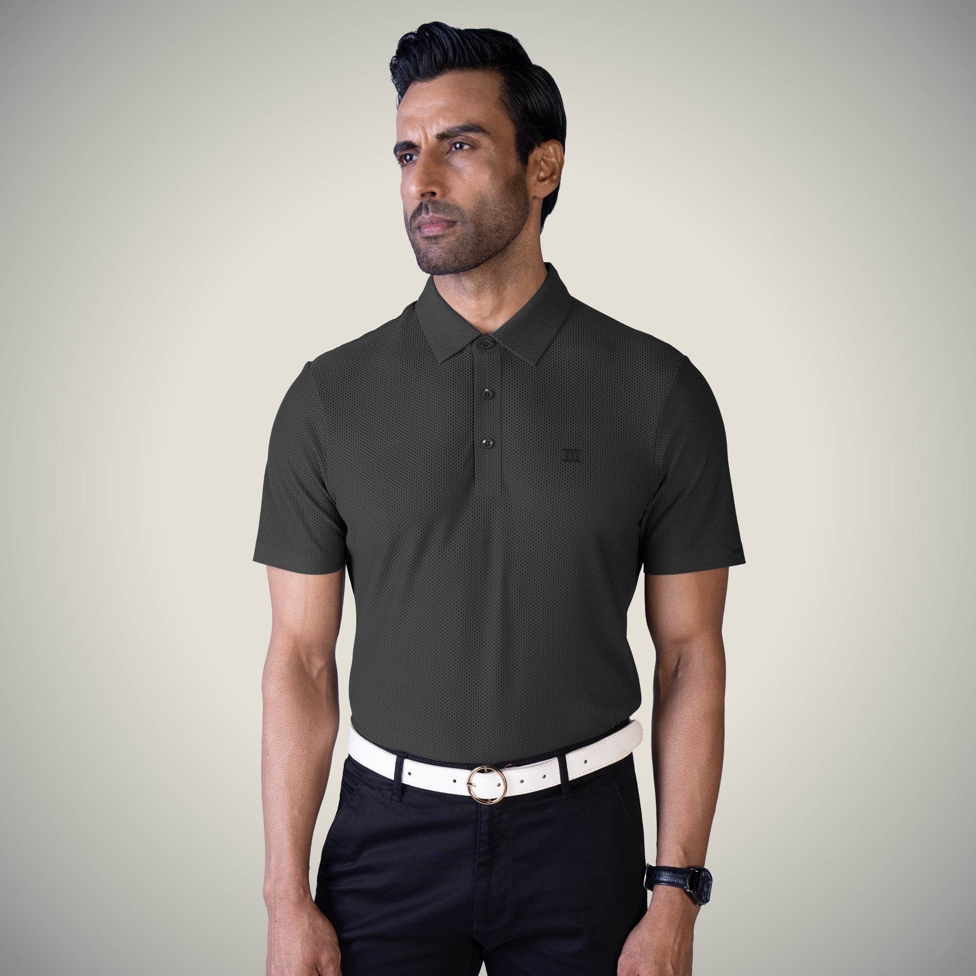 Hektor -Premium-Bonded- Open Button Polo - Bubble Jacquard -Mens