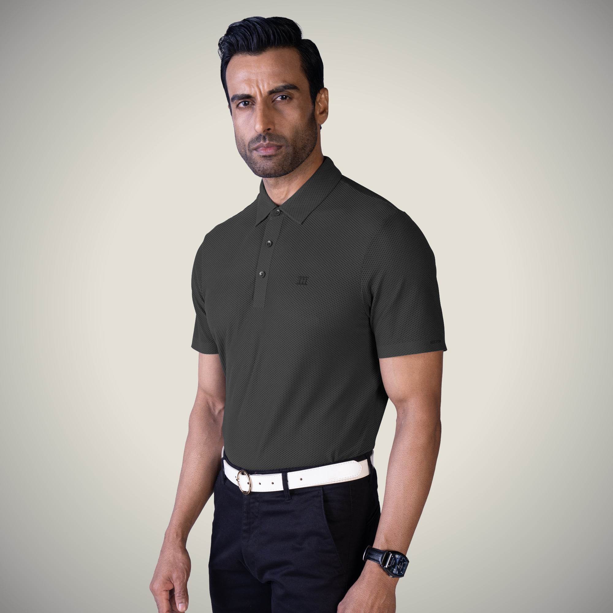 Hektor -Premium-Bonded- Open Button Polo - Bubble Jacquard -Mens