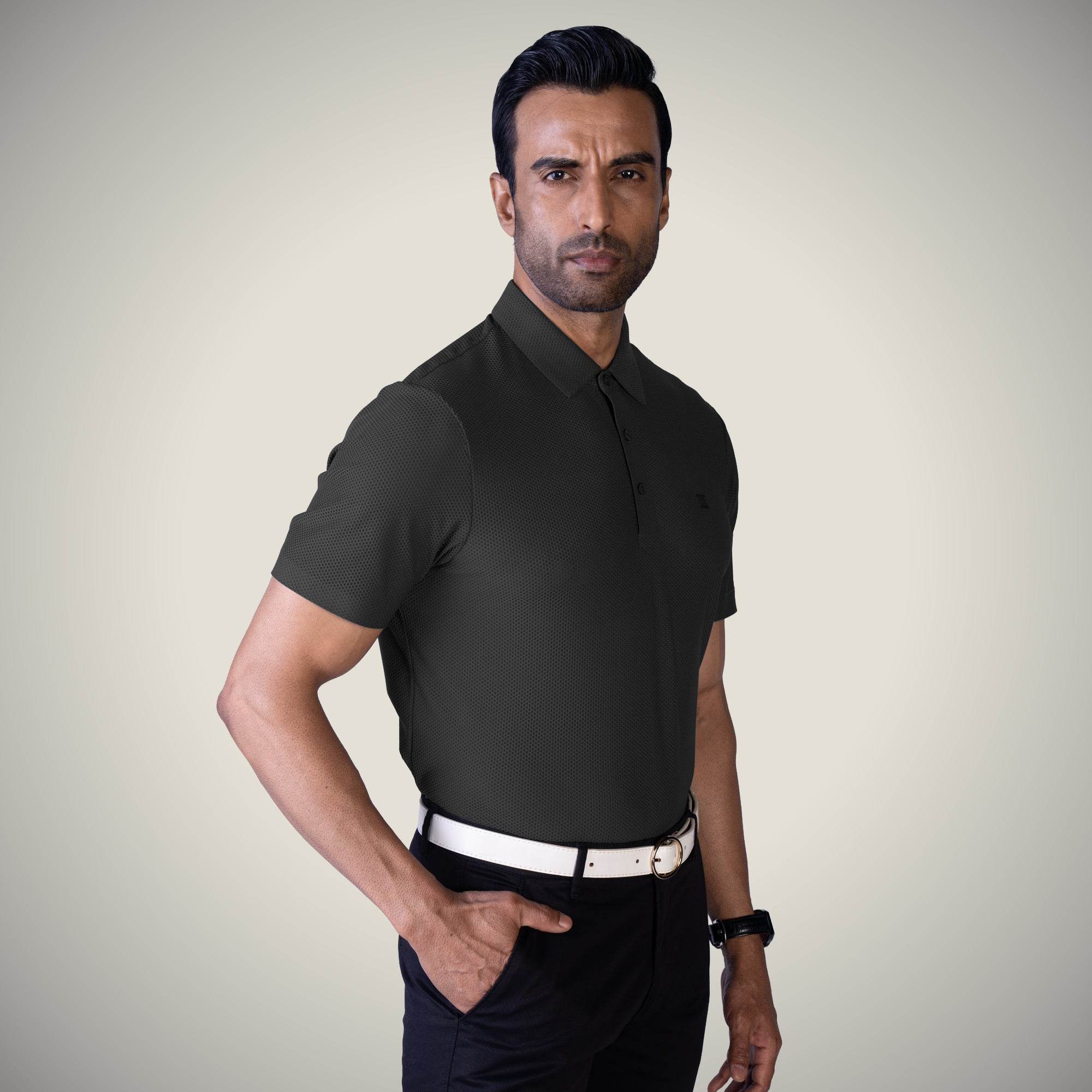 Hektor -Premium-Bonded- Open Button Polo - Bubble Jacquard -Mens