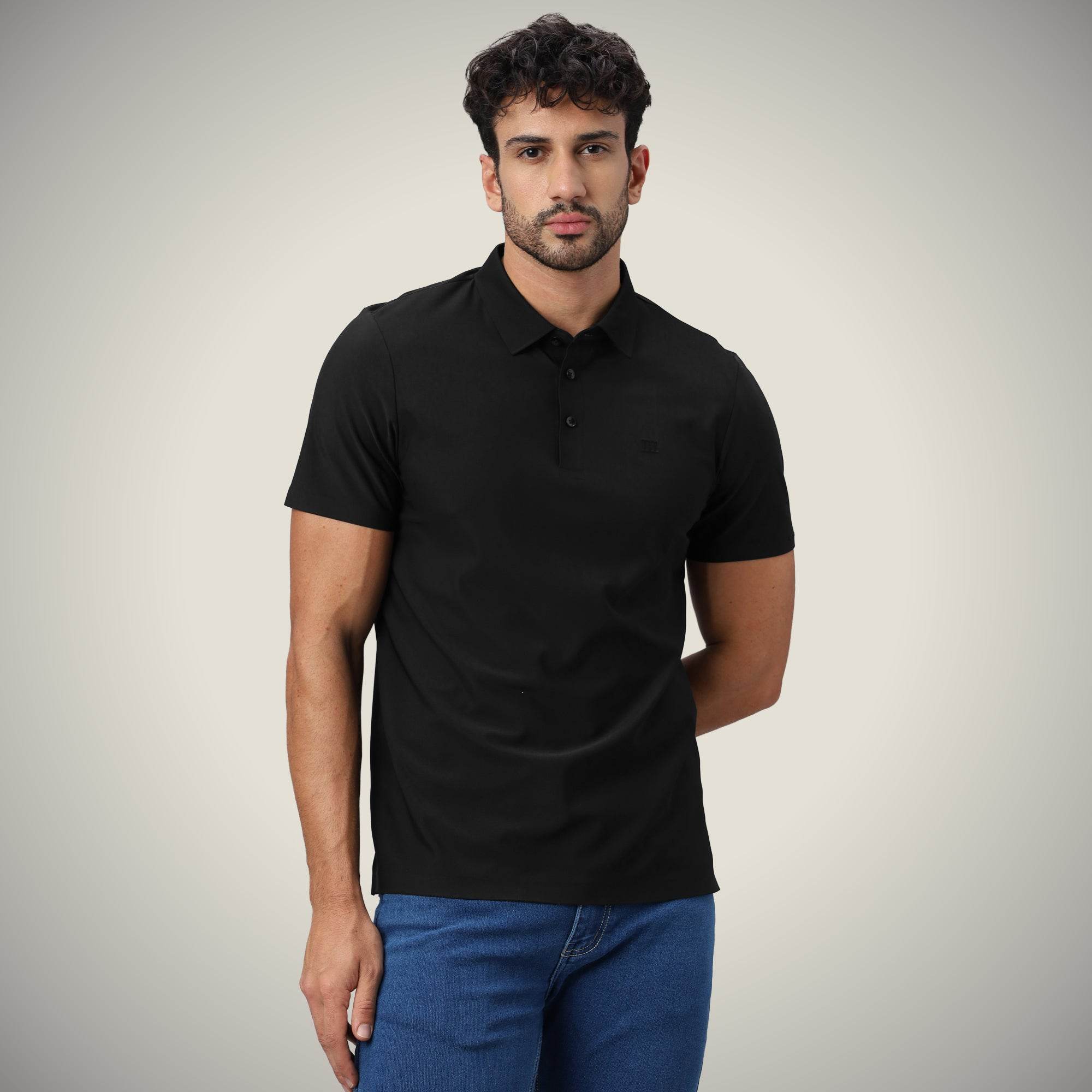Hektor -Premium-Bonded- Open Button Polo - Pique T Shirt -Mens