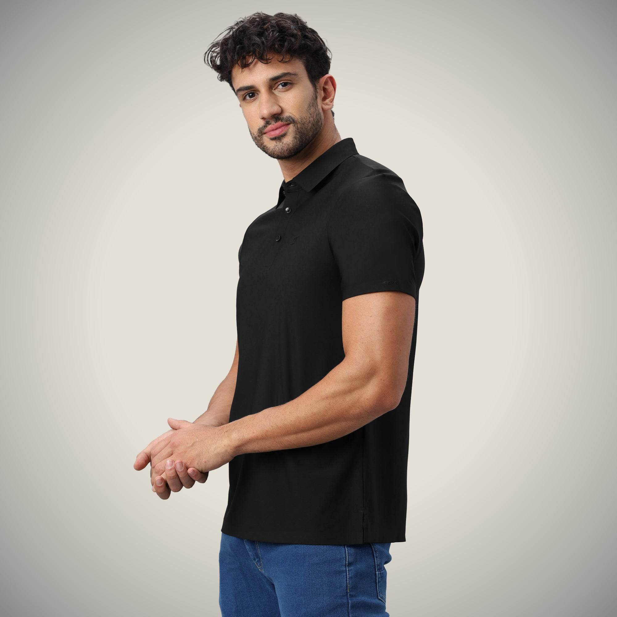 Hektor -Premium-Bonded- Open Button Polo - Pique T Shirt -Mens