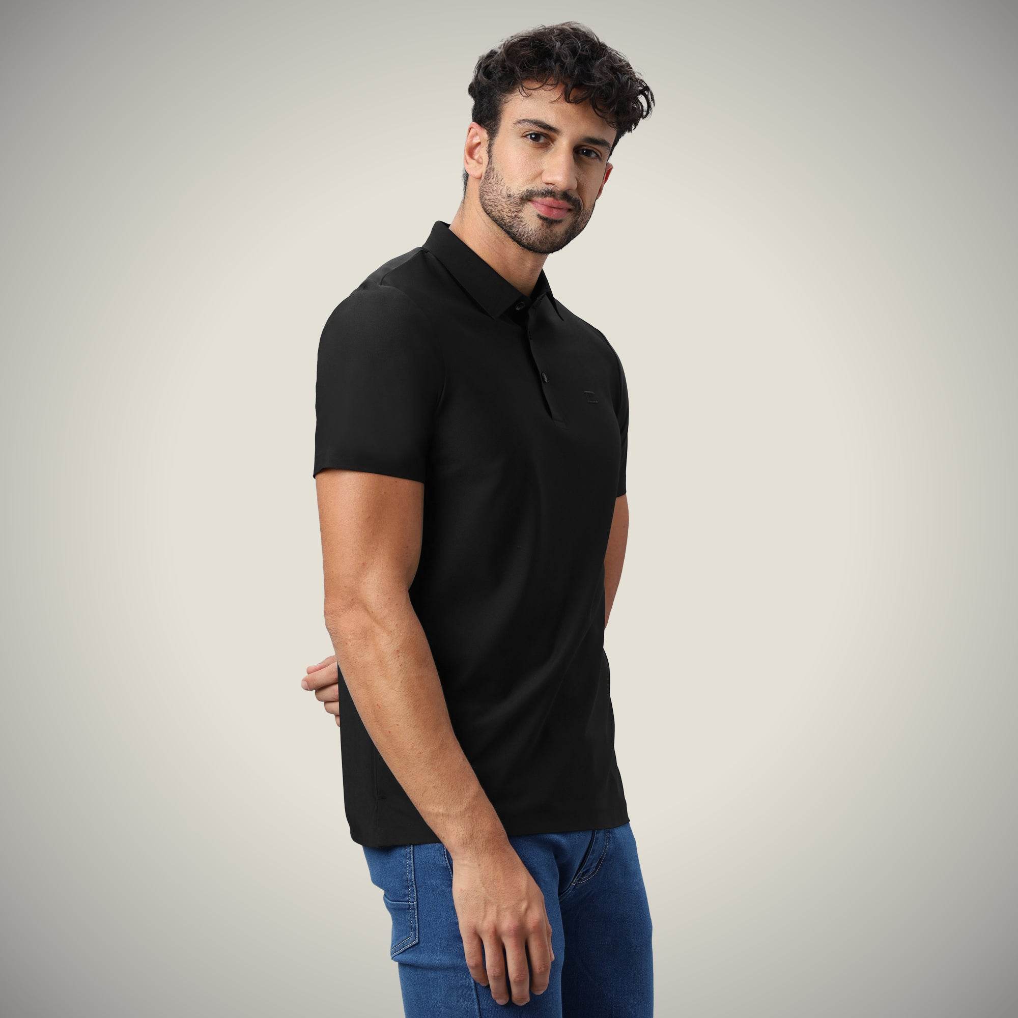 Hektor -Premium-Bonded- Open Button Polo - Pique T Shirt -Mens
