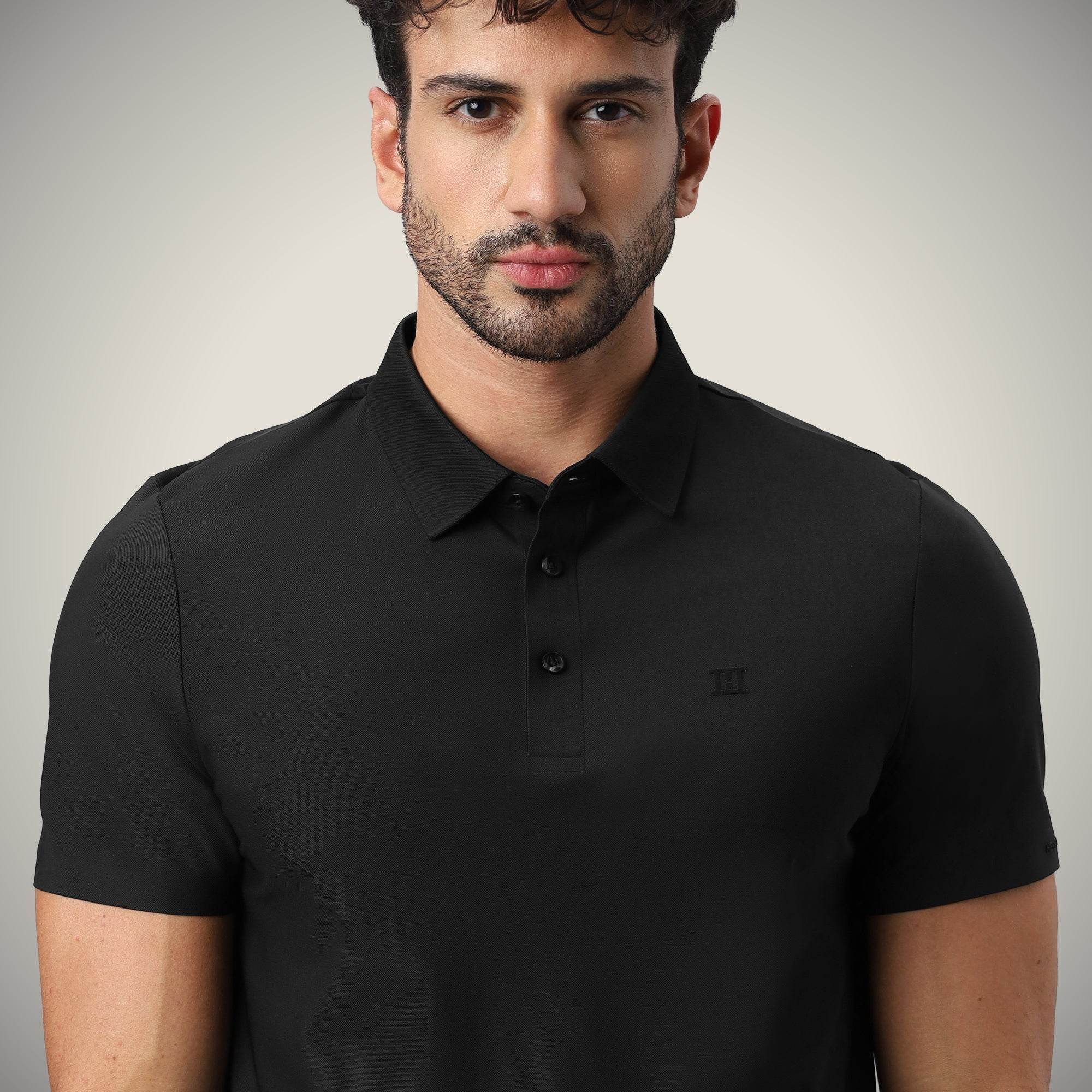 Hektor -Premium-Bonded- Open Button Polo - Pique T Shirt -Mens