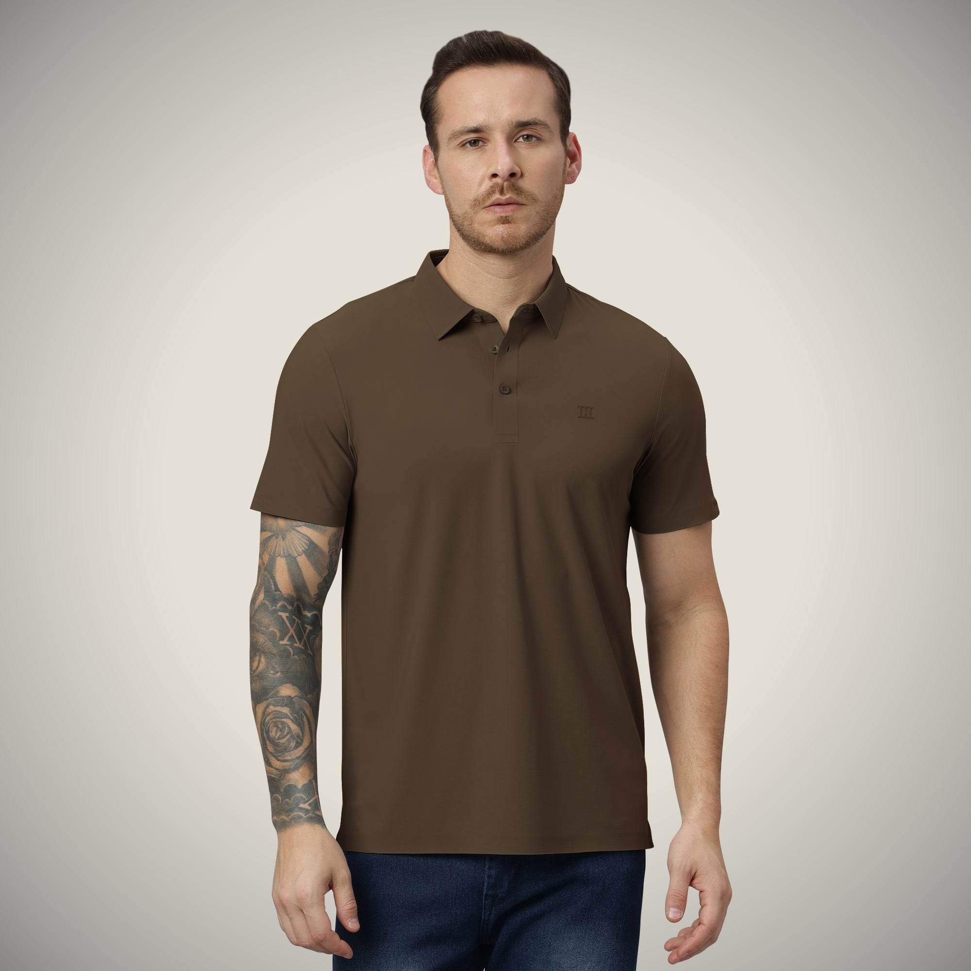 Hektor -Premium-Bonded- Open Button Polo - Pique T Shirt -Mens