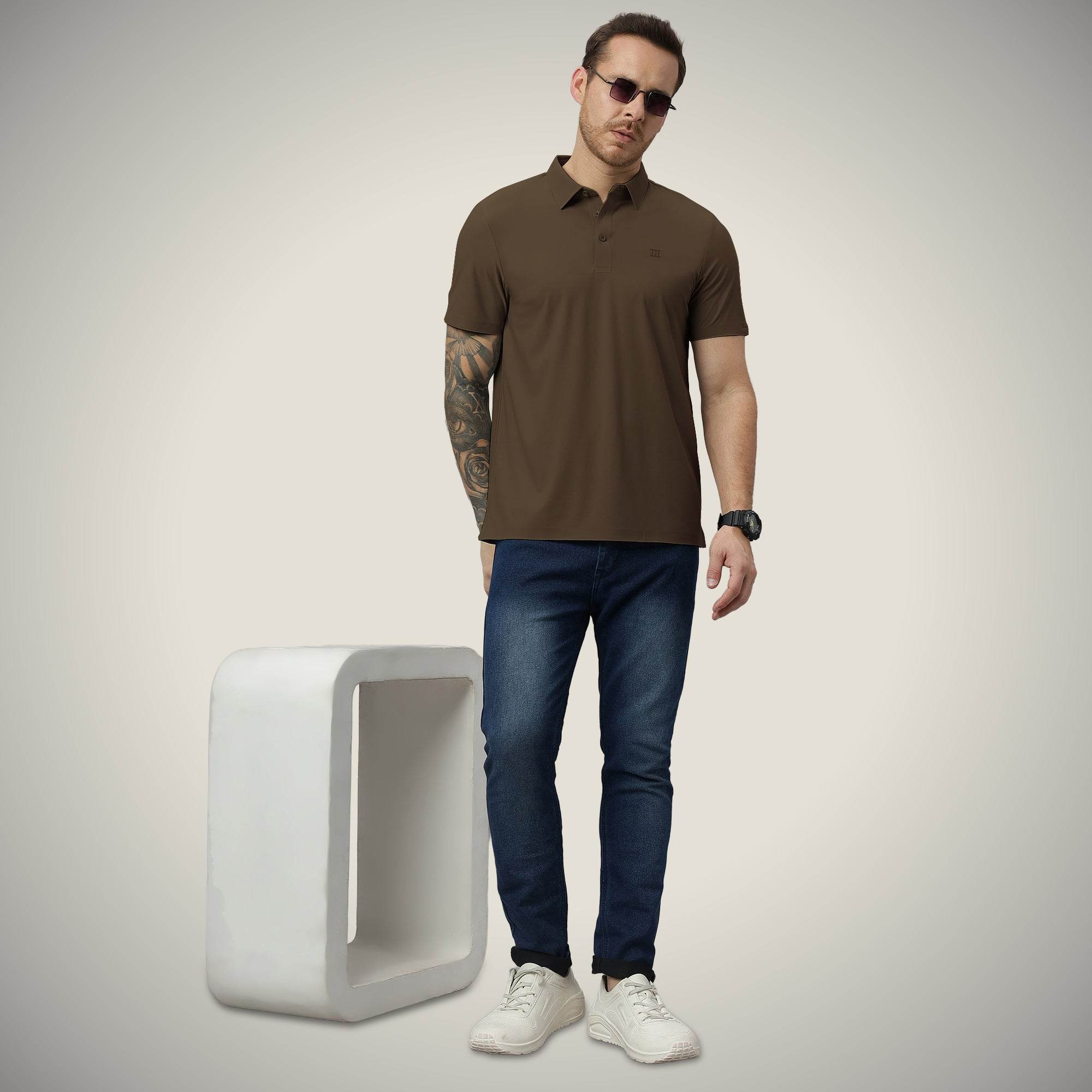 Hektor -Premium-Bonded- Open Button Polo - Pique T Shirt -Mens