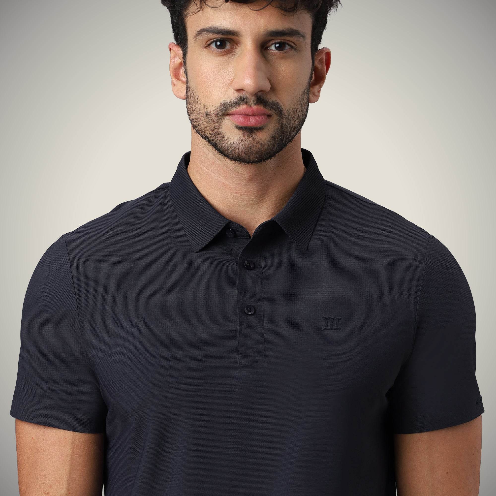 Hektor -Premium-Bonded- Open Button Polo - Pique T Shirt -Mens