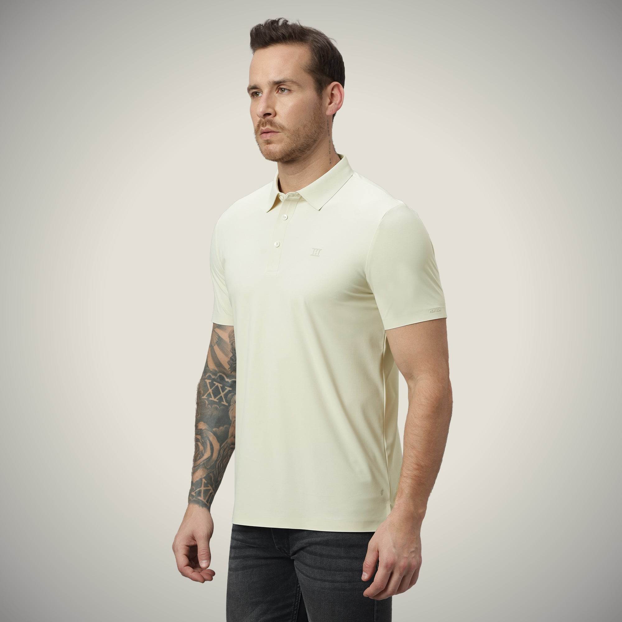 Hektor -Premium-Bonded- Open Button Polo - Pique T Shirt -Mens
