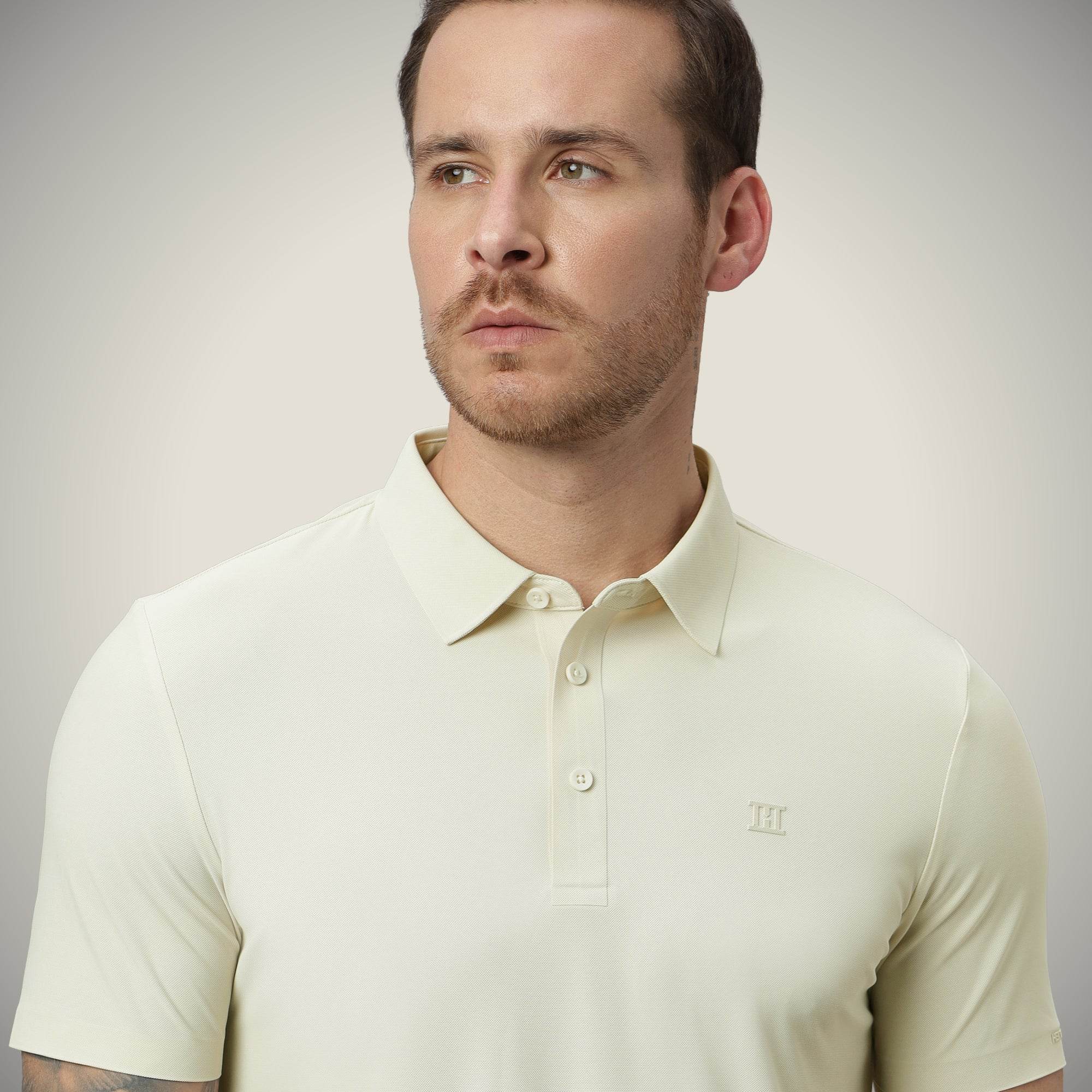 Hektor -Premium-Bonded- Open Button Polo - Pique T Shirt -Mens