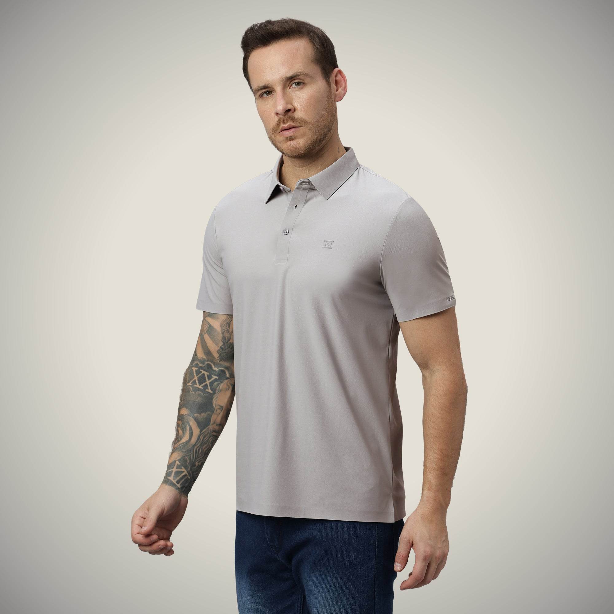 Hektor -Premium-Bonded- Open Button Polo - Pique T Shirt -Mens