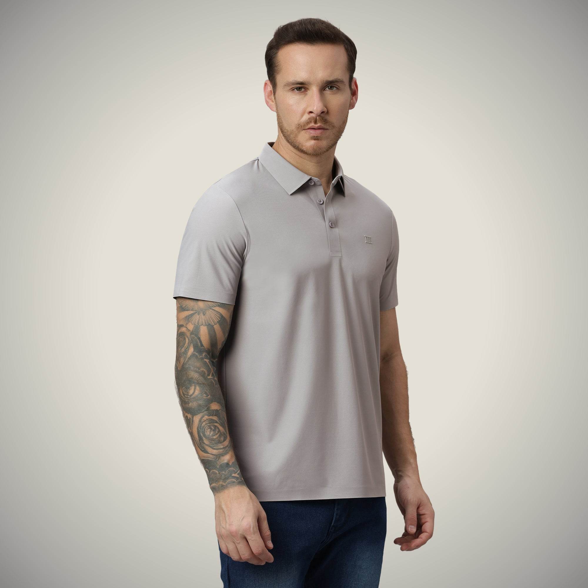 Hektor -Premium-Bonded- Open Button Polo - Pique T Shirt -Mens