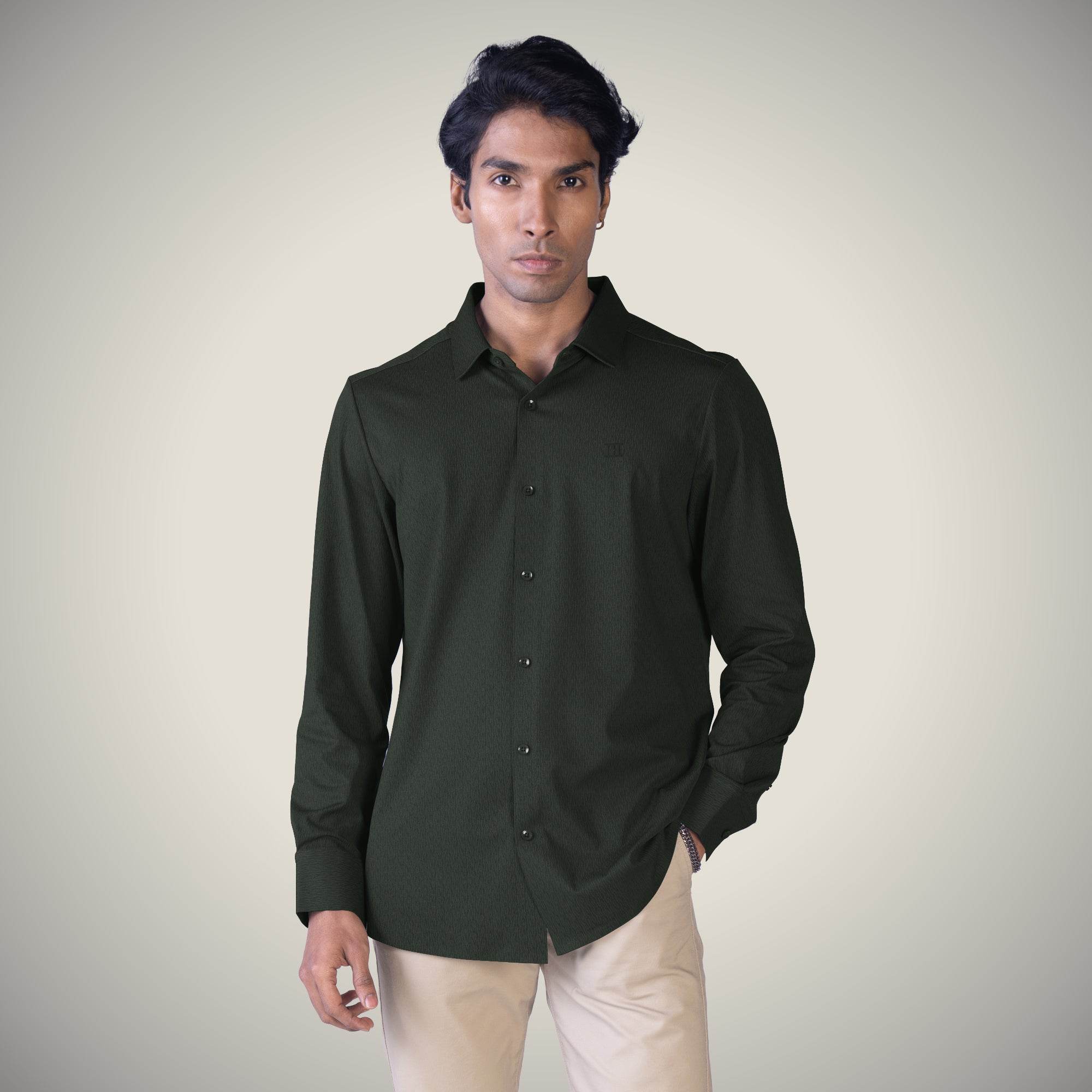 Hektor -Premium-Bonded- Open Button Shirt - Long Sleeve - Thick Thin Jacquard -Mens