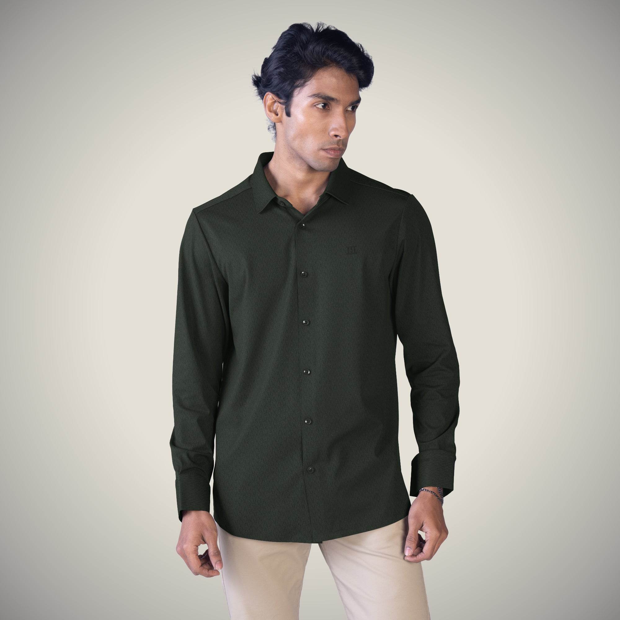 Hektor -Premium-Bonded- Open Button Shirt - Long Sleeve - Thick Thin Jacquard -Mens
