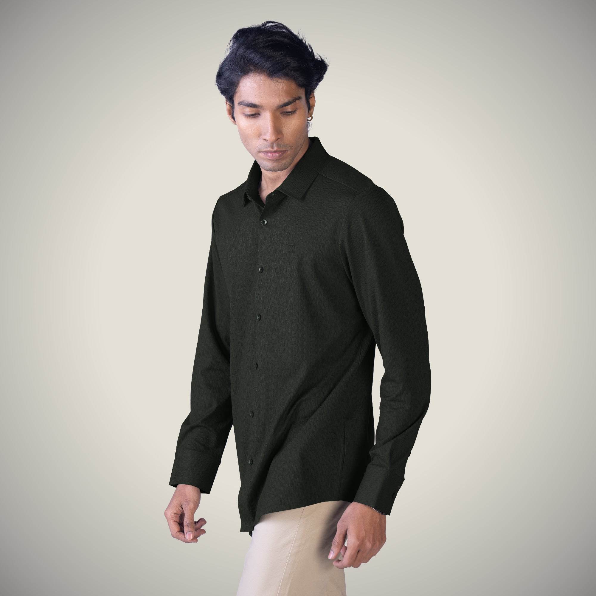 Hektor -Premium-Bonded- Open Button Shirt - Long Sleeve - Thick Thin Jacquard -Mens