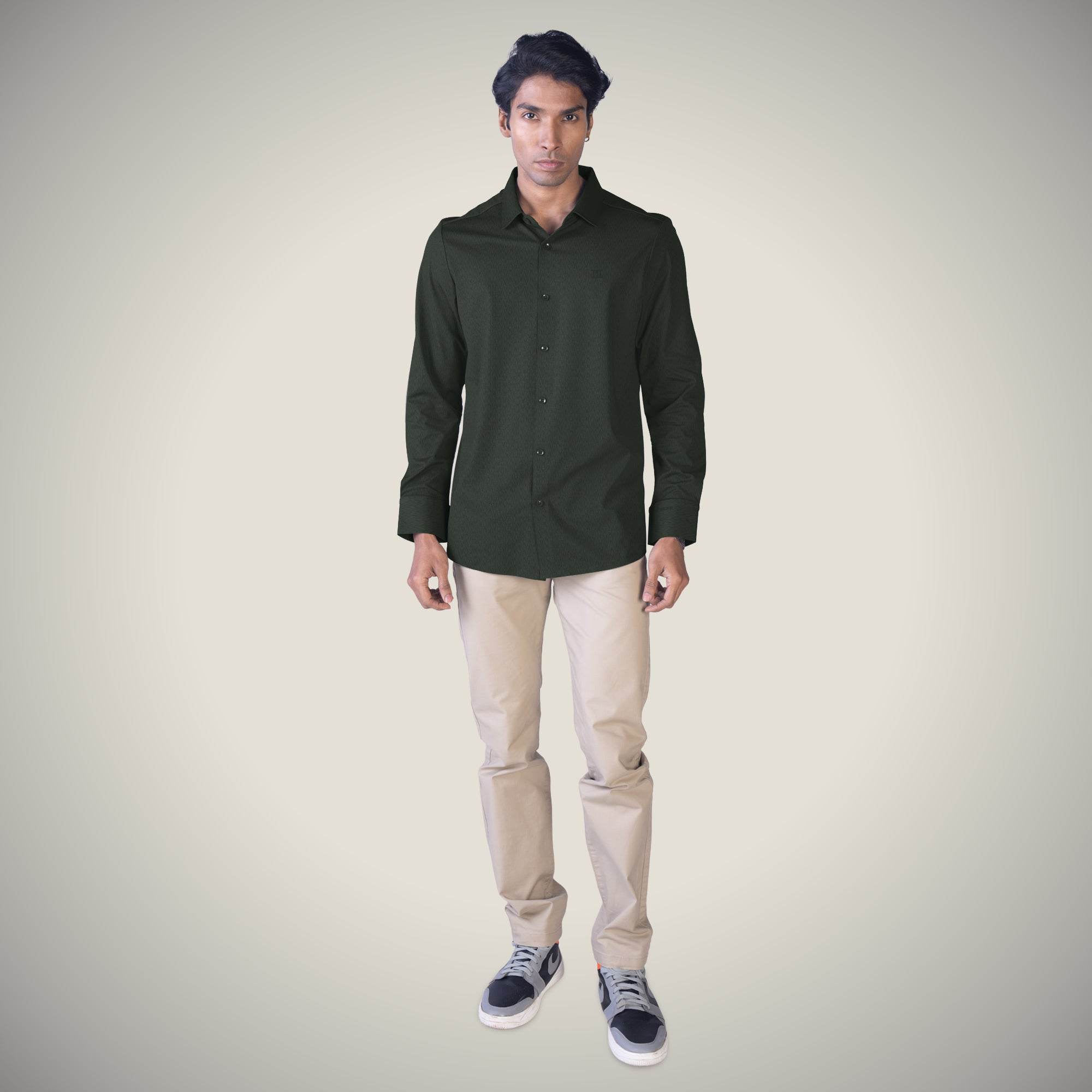 Hektor -Premium-Bonded- Open Button Shirt - Long Sleeve - Thick Thin Jacquard -Mens