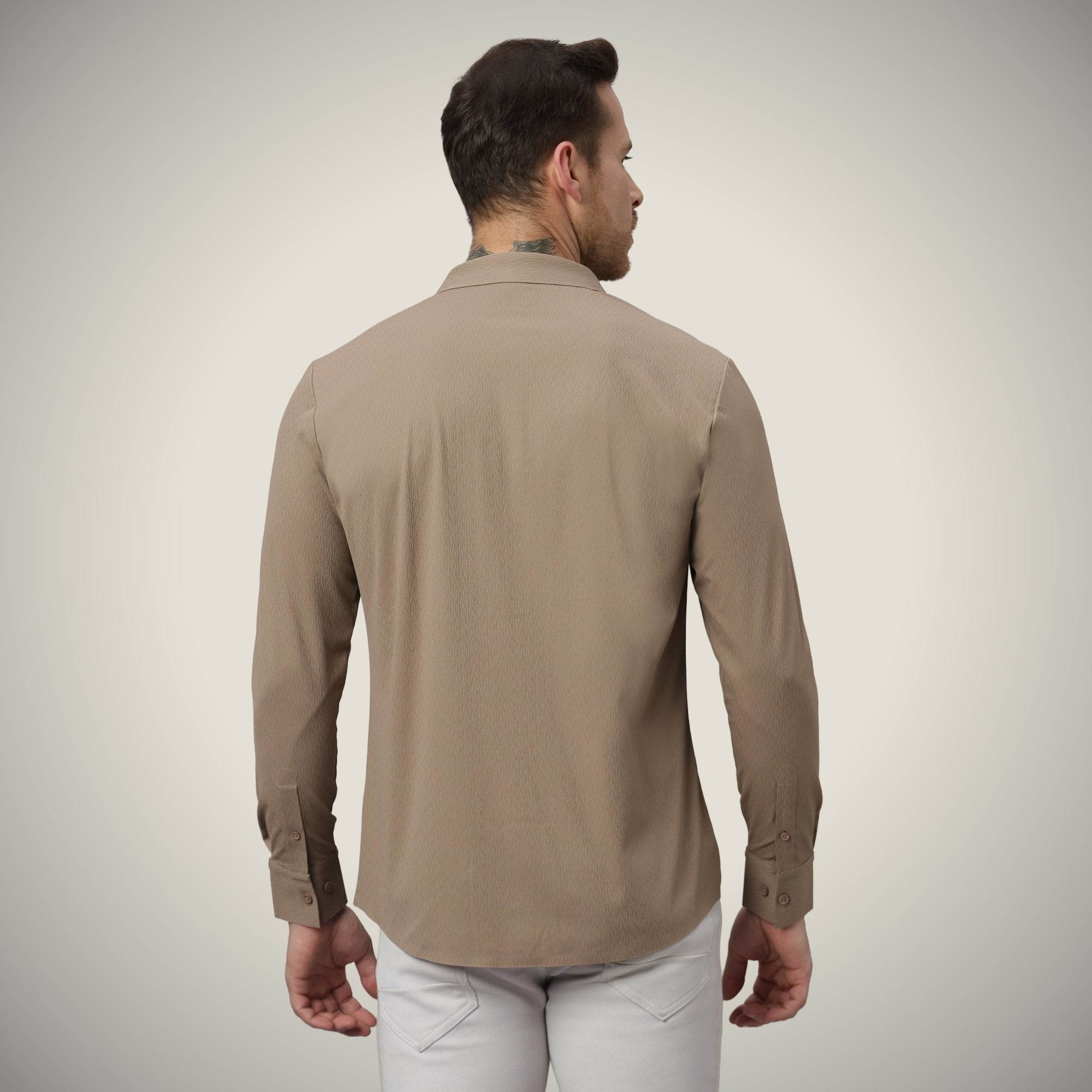 Hektor -Premium-Bonded- Open Button Shirt - Long Sleeve - Thick Thin Jacquard -Mens