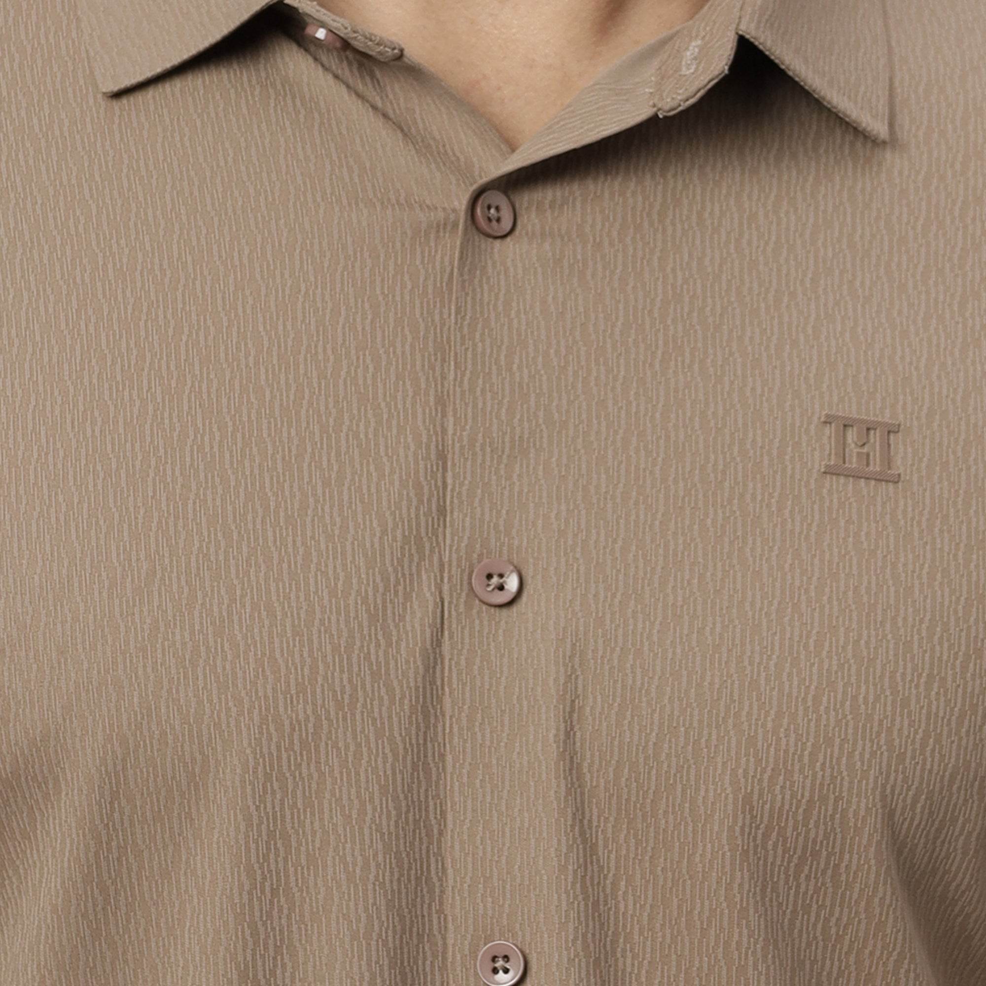 Hektor -Premium-Bonded- Open Button Shirt - Long Sleeve - Thick Thin Jacquard -Mens