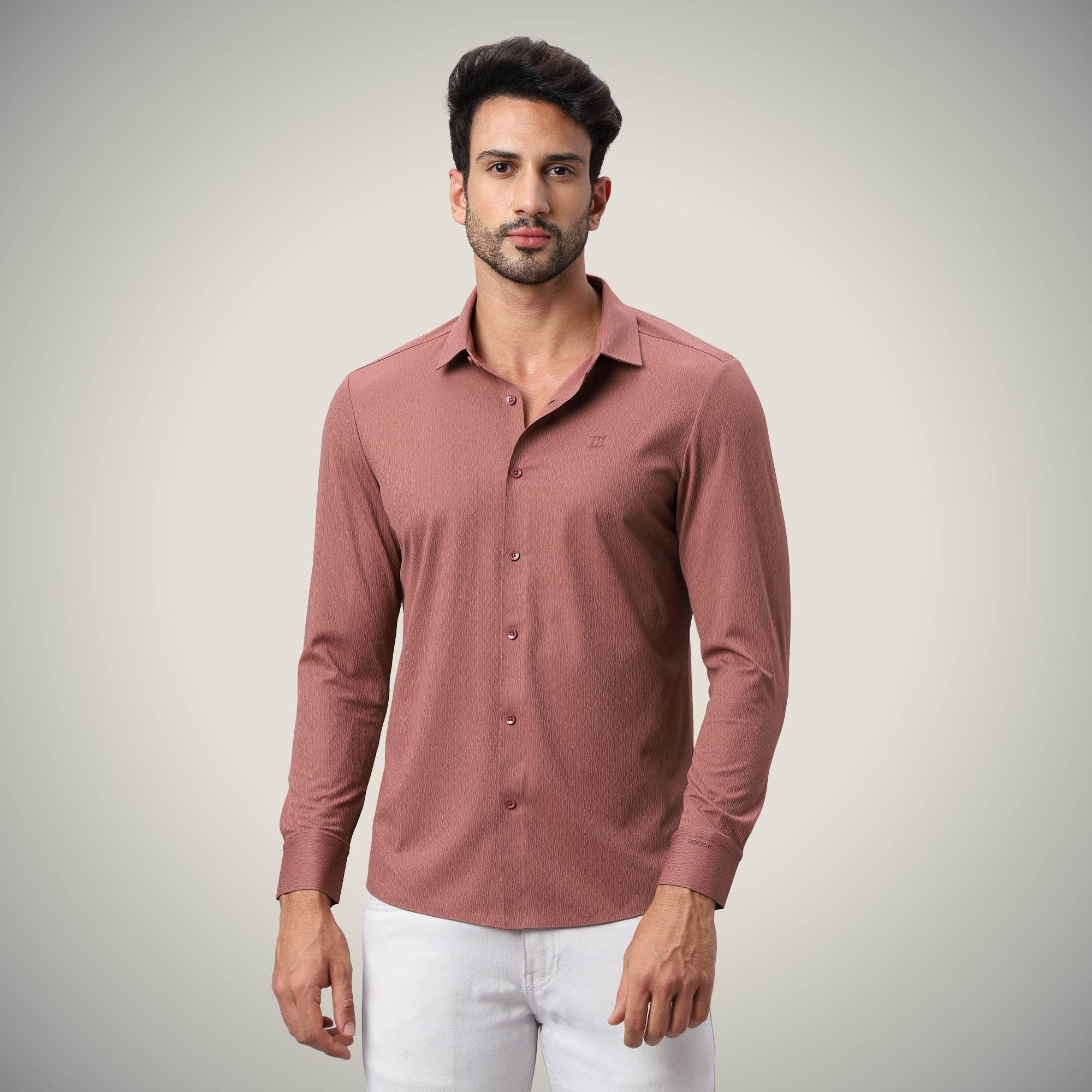 Hektor -Premium-Bonded- Open Button Shirt - Long Sleeve - Thick Thin Jacquard -Mens