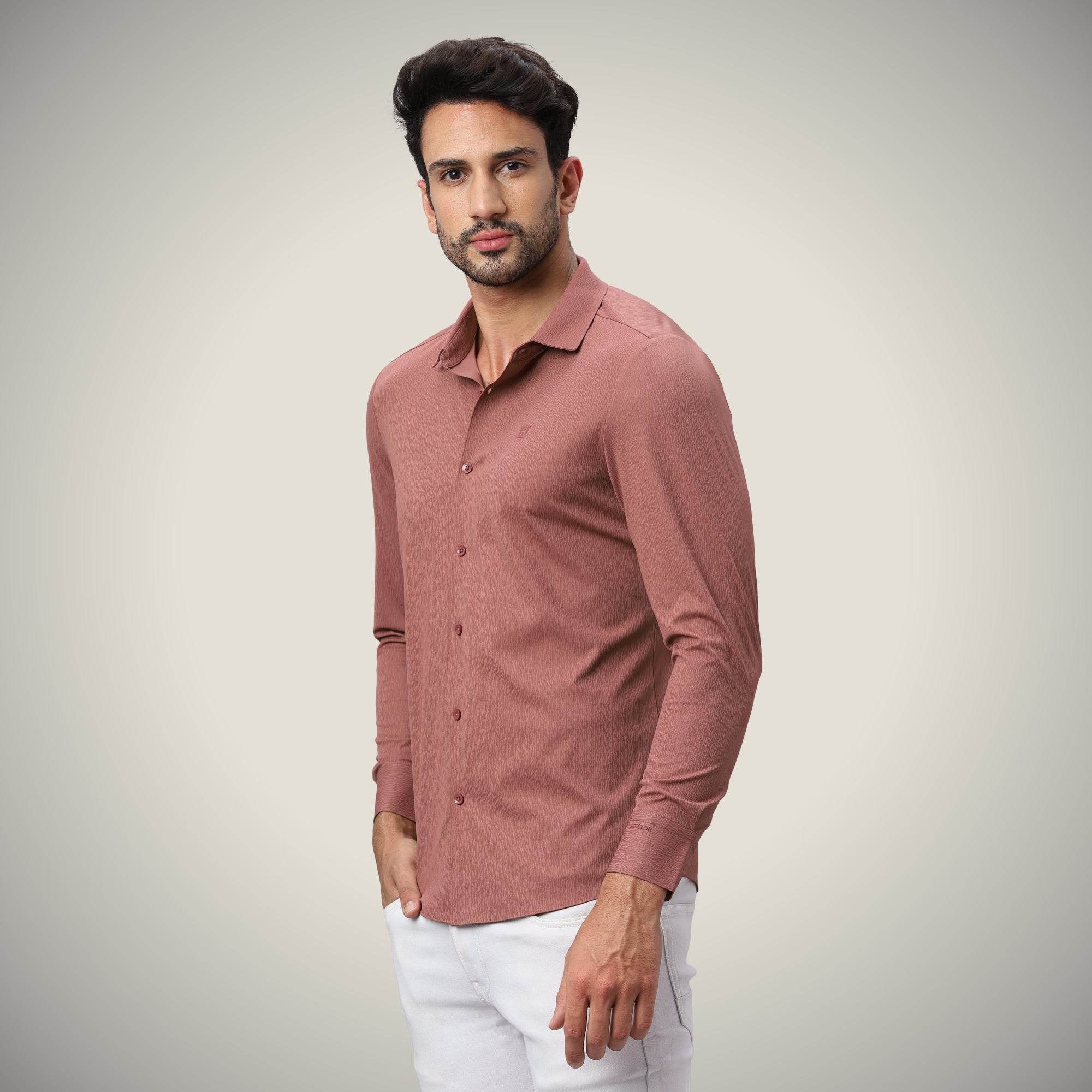 Hektor -Premium-Bonded- Open Button Shirt - Long Sleeve - Thick Thin Jacquard -Mens