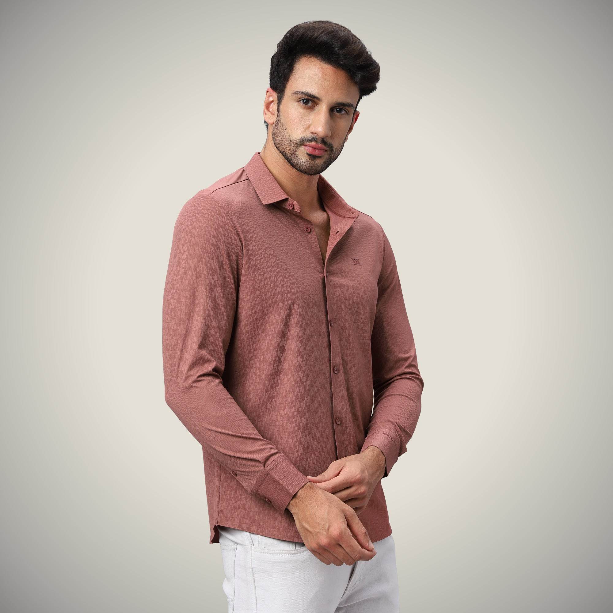 Hektor -Premium-Bonded- Open Button Shirt - Long Sleeve - Thick Thin Jacquard -Mens