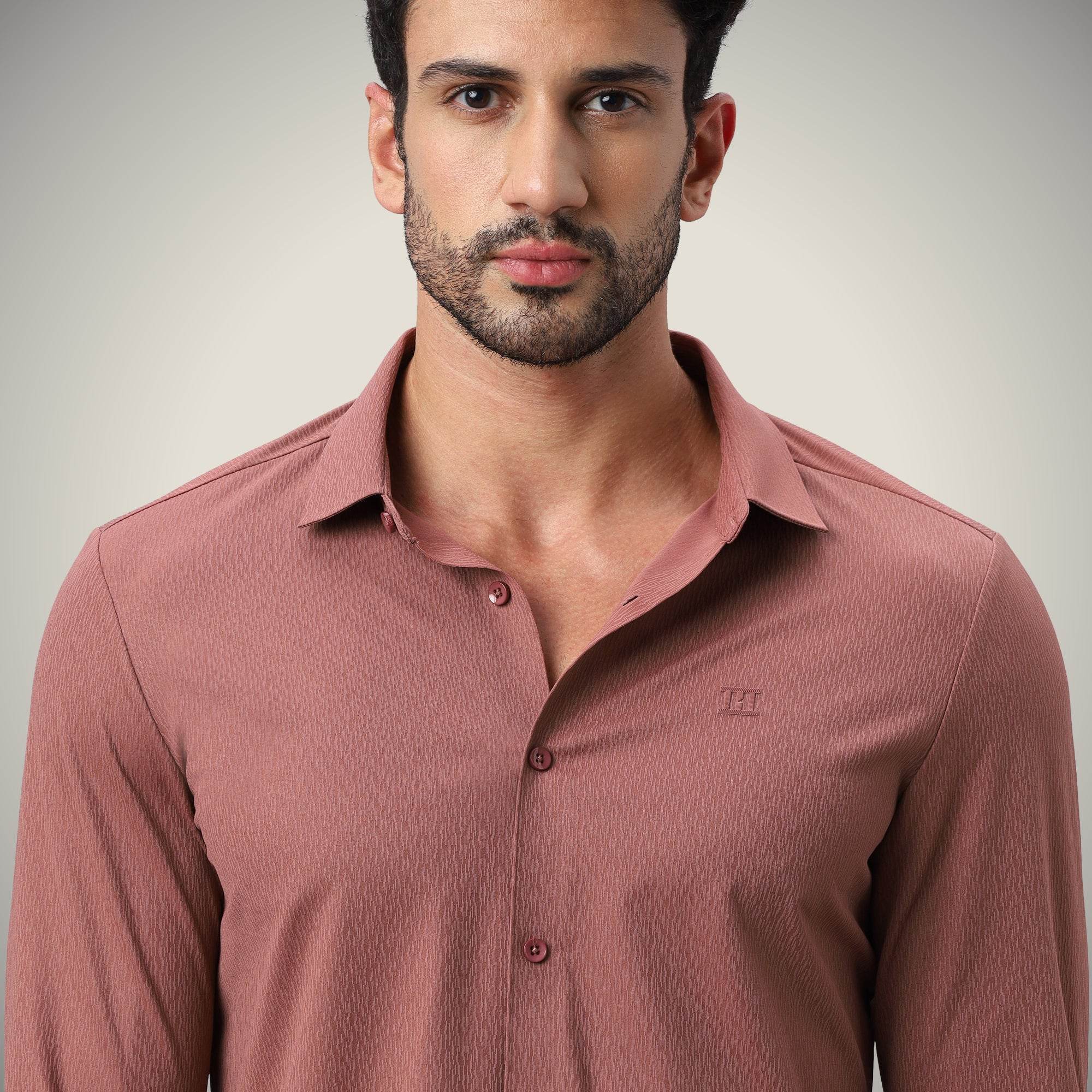 Hektor -Premium-Bonded- Open Button Shirt - Long Sleeve - Thick Thin Jacquard -Mens