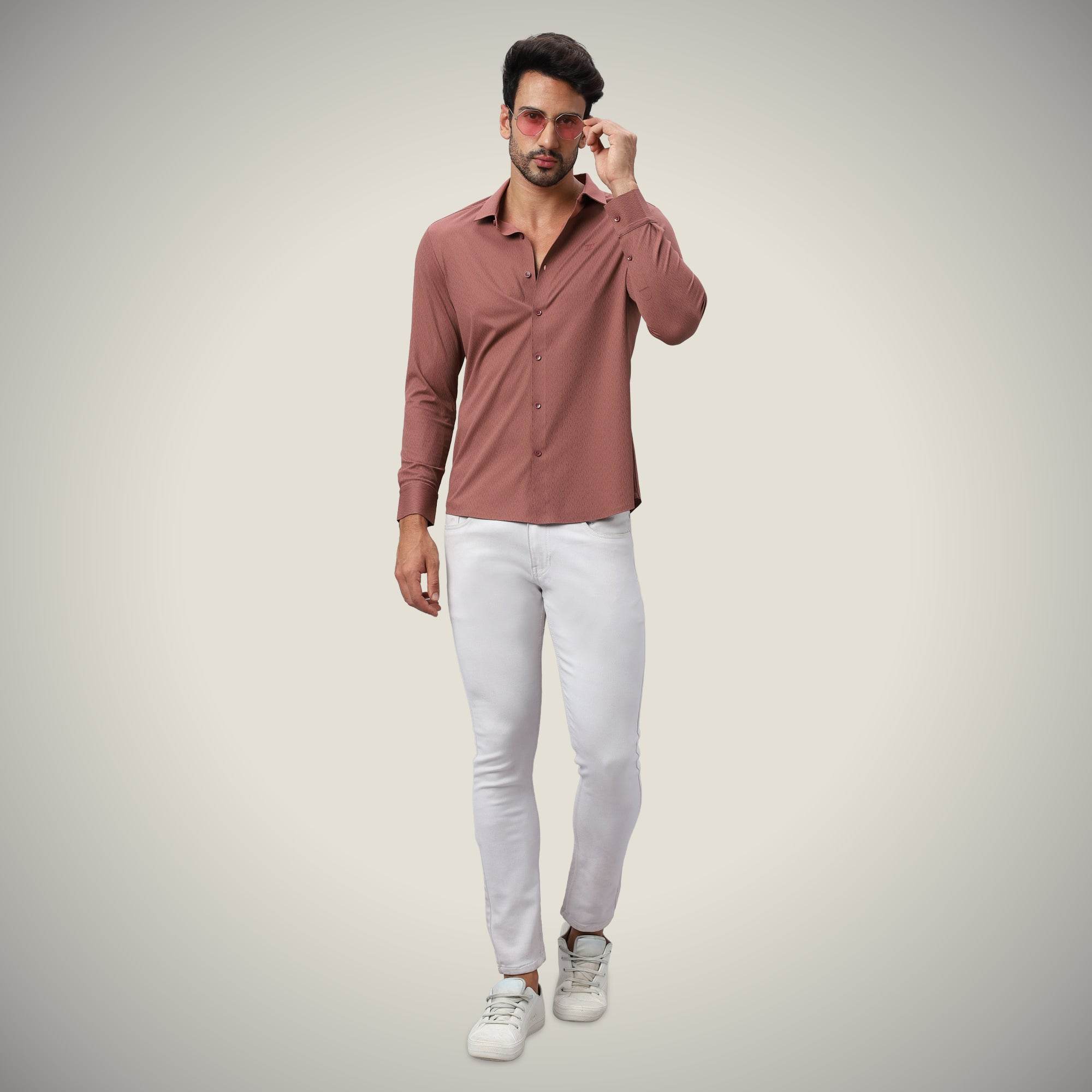 Hektor -Premium-Bonded- Open Button Shirt - Long Sleeve - Thick Thin Jacquard -Mens