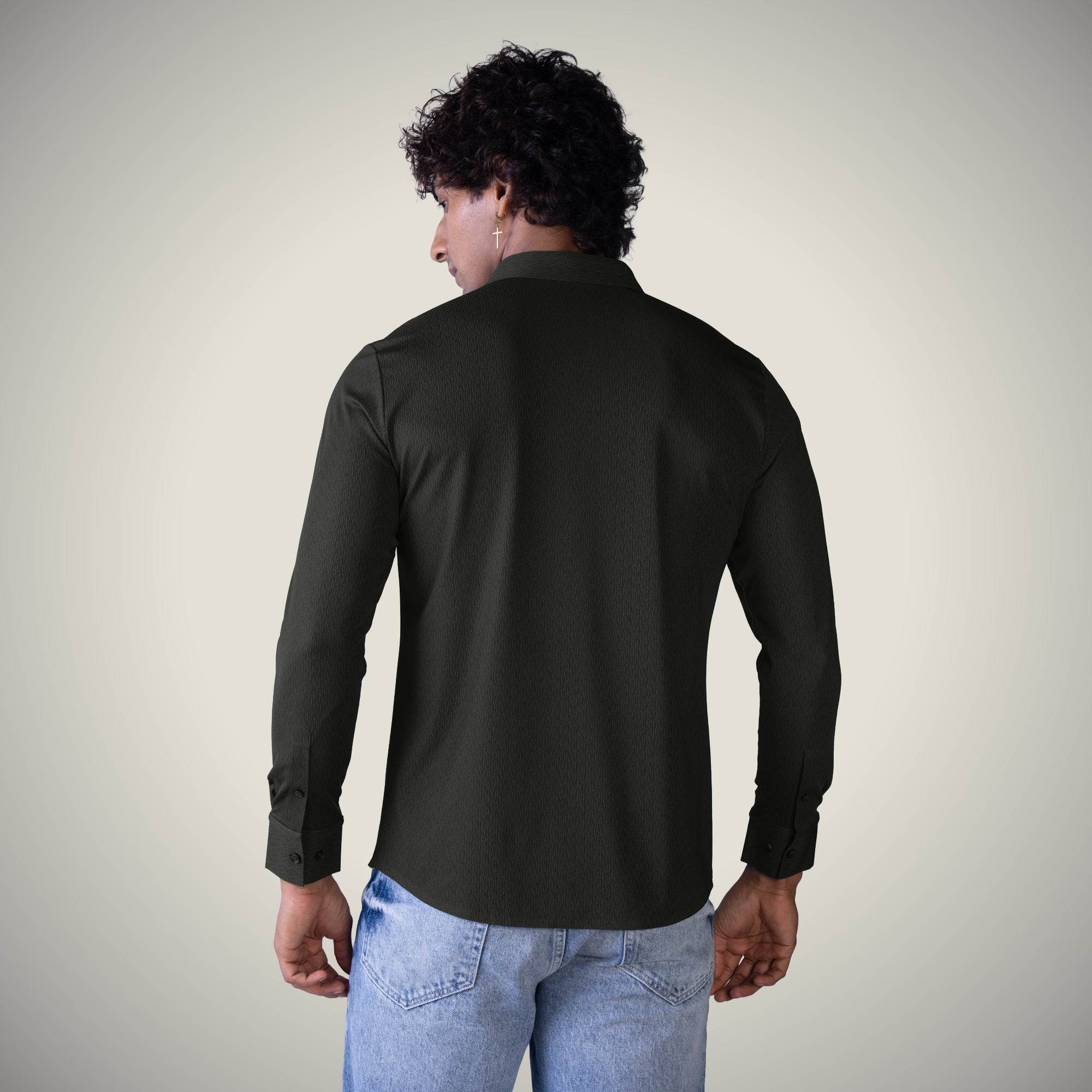 Hektor -Premium-Bonded- Open Button Shirt - Long Sleeve - Thick Thin Jacquard -Mens