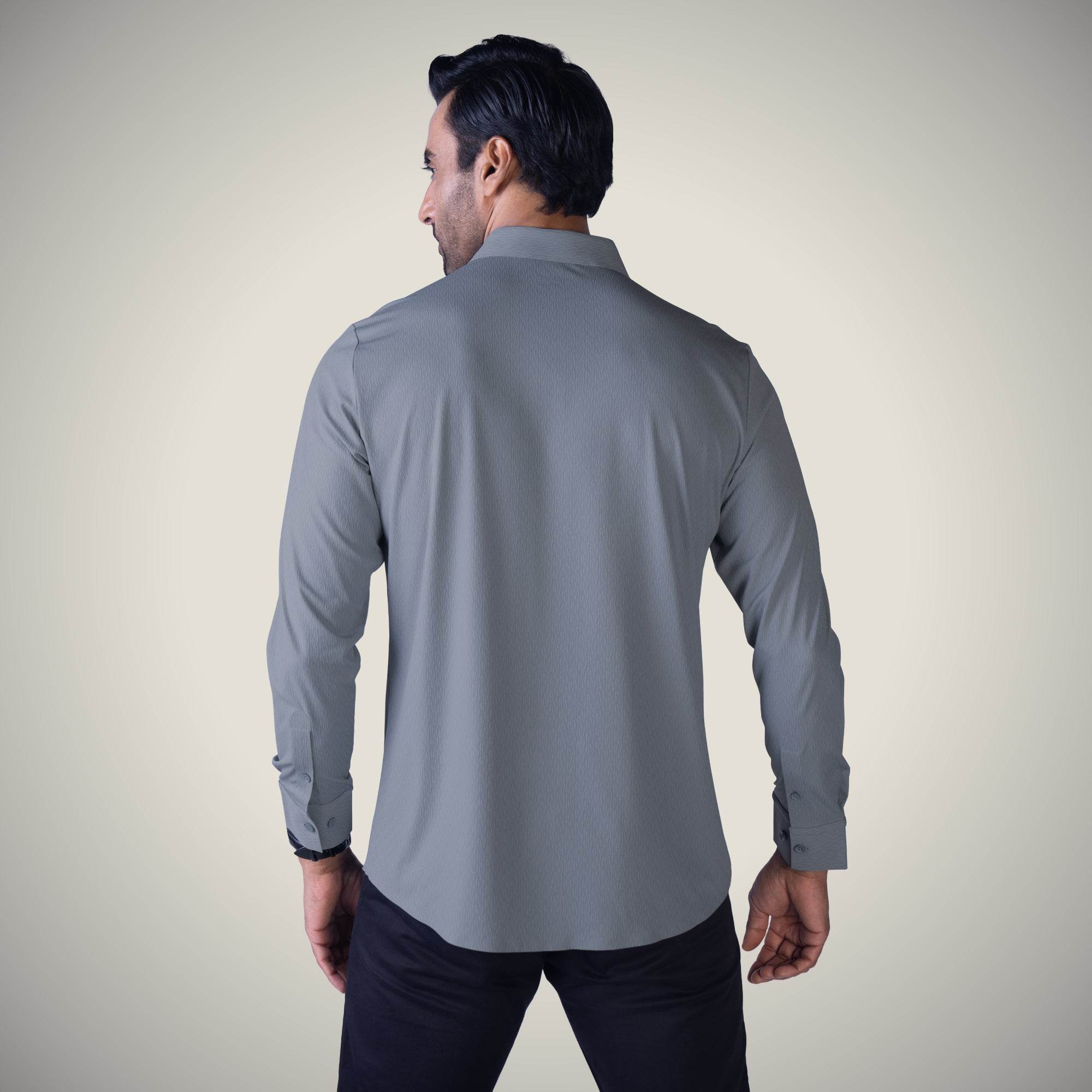 Hektor -Premium-Bonded- Open Button Shirt - Long Sleeve - Thick Thin Jacquard -Mens
