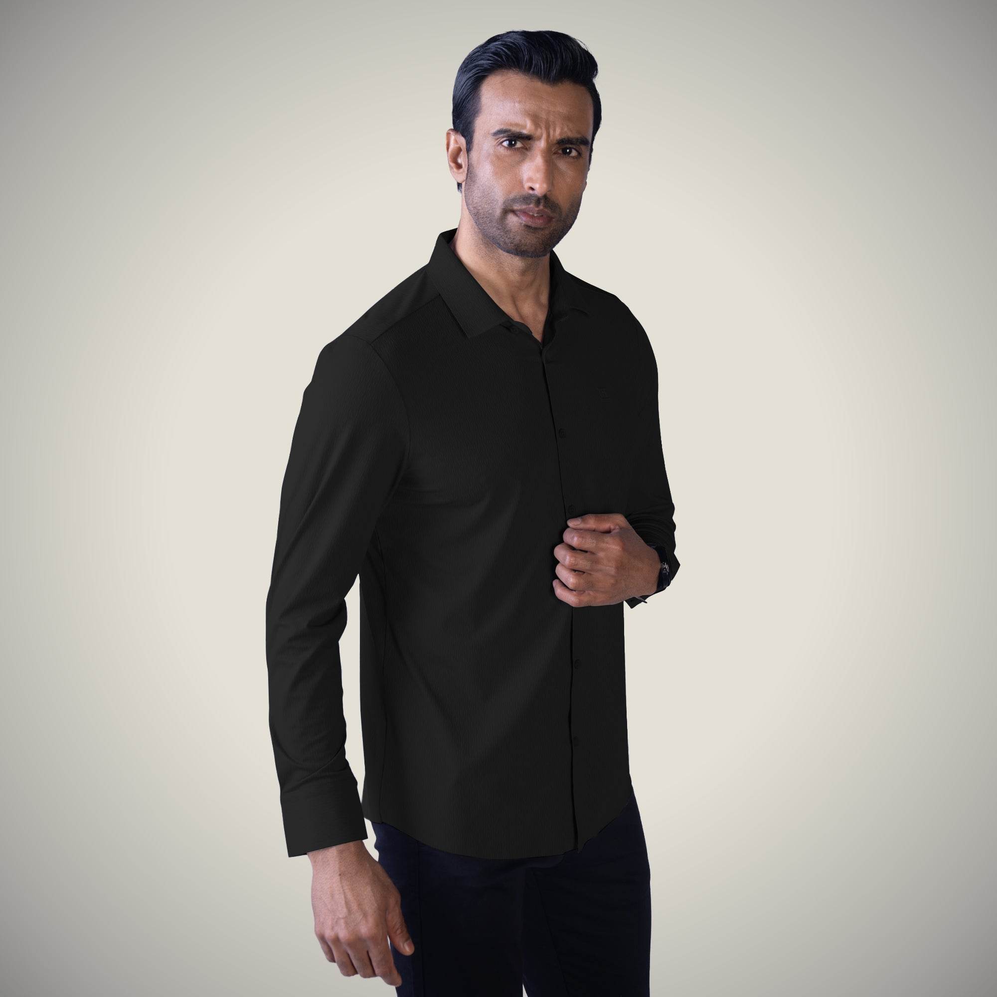 Hektor -Premium-Bonded- Open Button Shirt - Long Sleeve - Thick Thin Jacquard -Mens